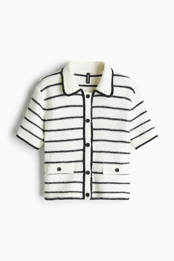 Short-Sleeved Cardigan - Cream/striped - 1