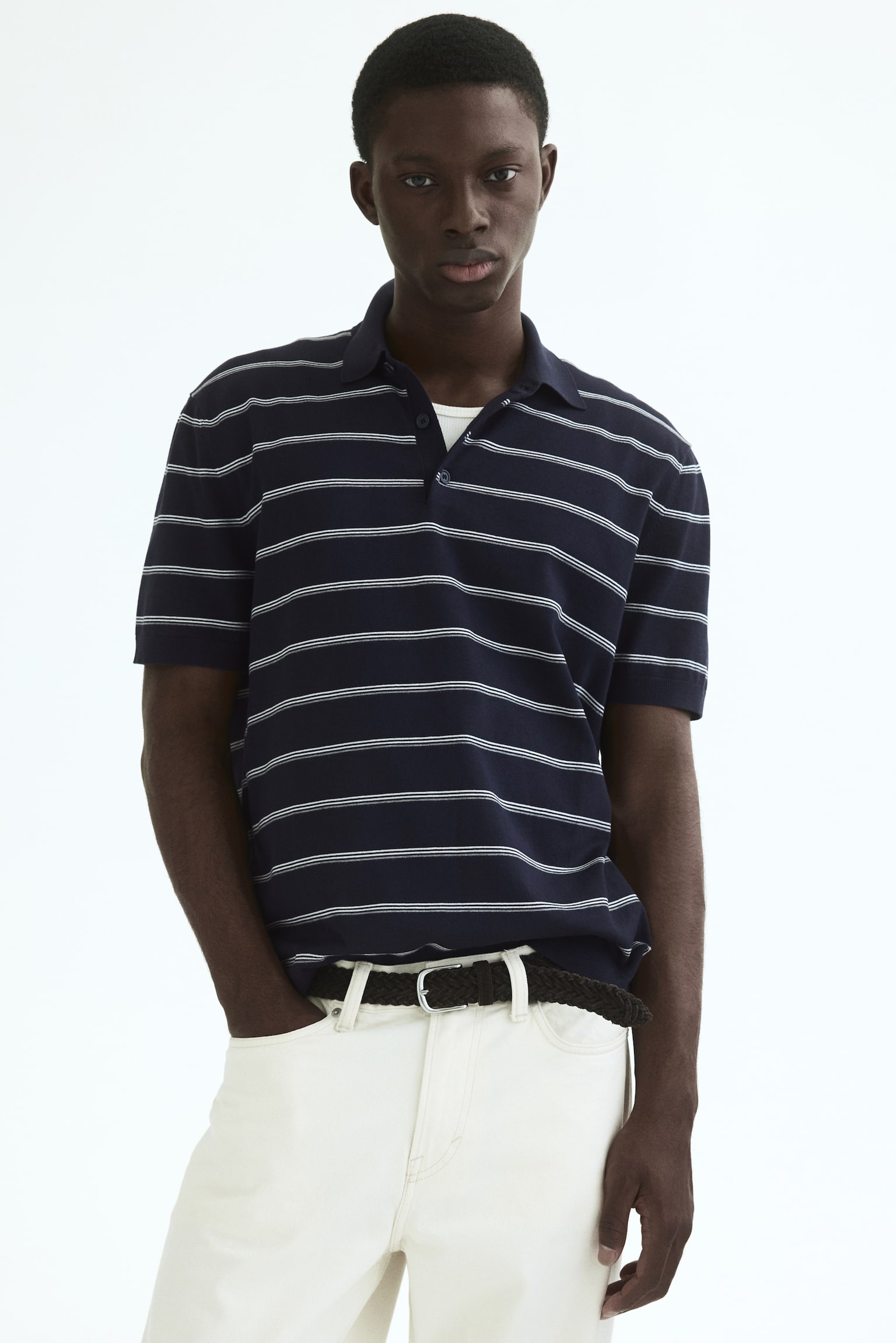 Polo Regular Fit - Azul oscuro/Rayas/Gris jaspeado/Azul empolvado claro/Crema/Marrón oscuro - 1