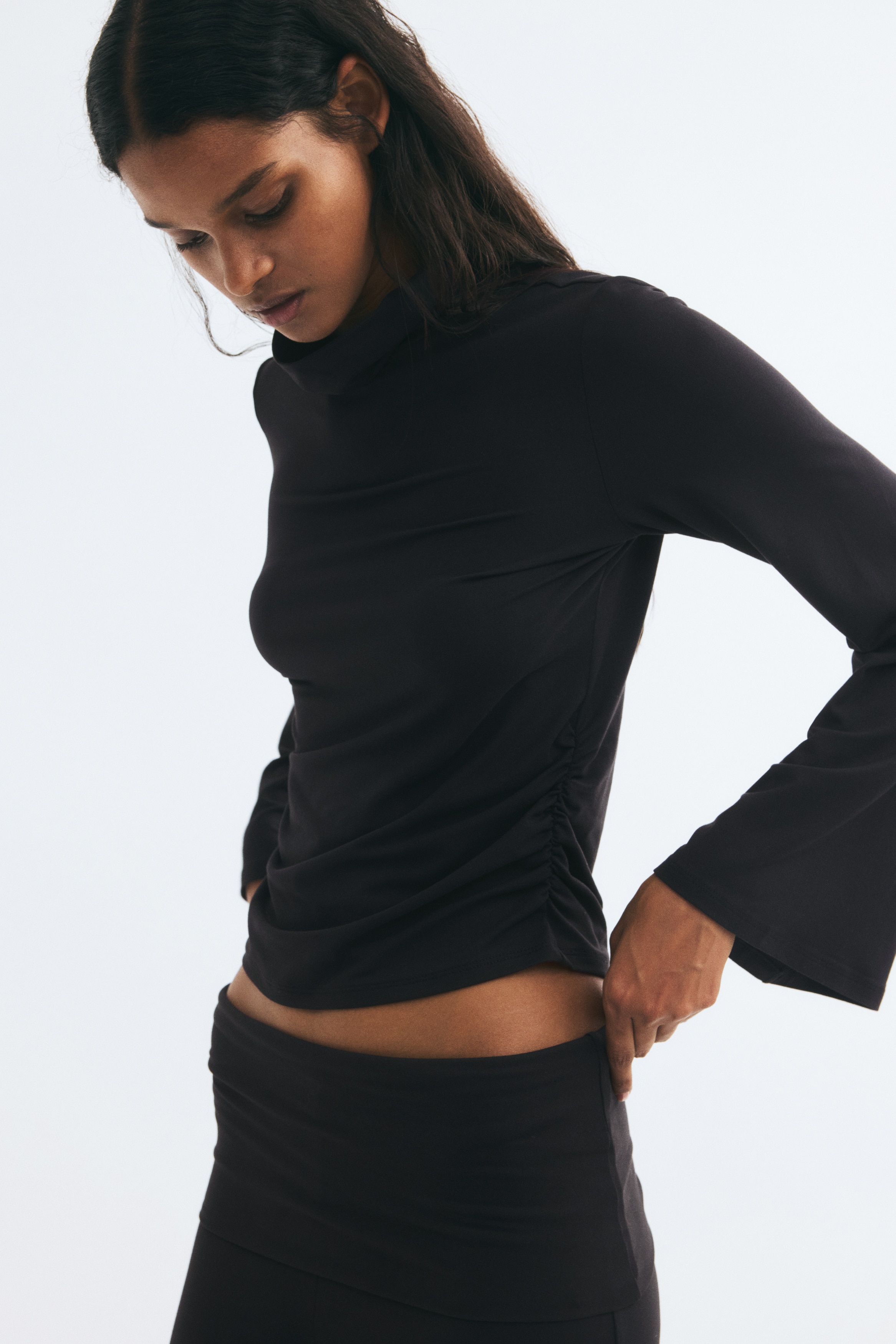 Women's Black Draped Mock Turtleneck Top | H&M US