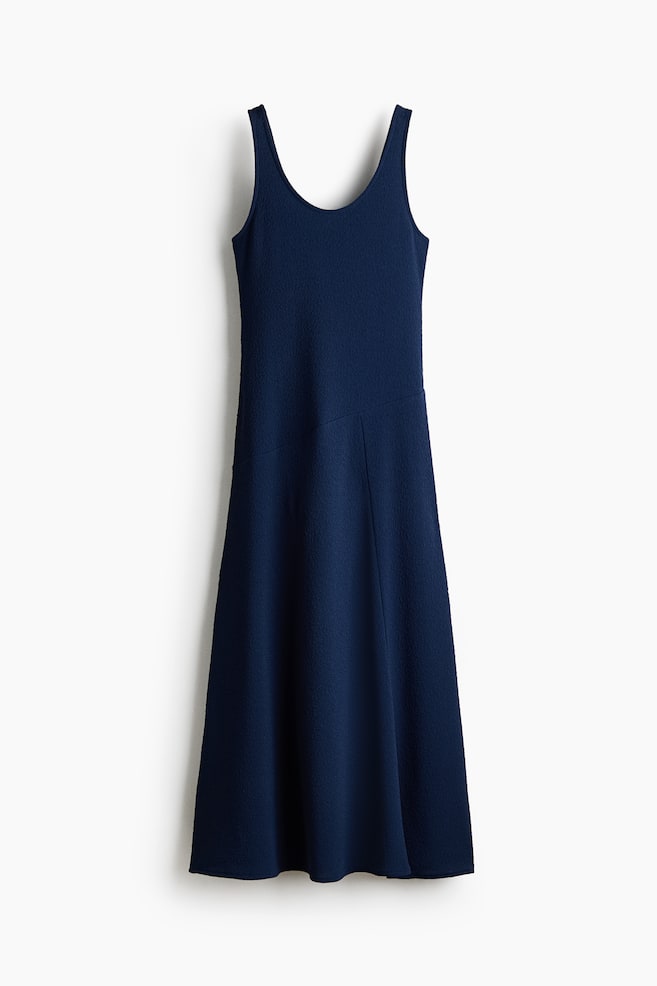 Textured jersey scoop-neck dress - Dark blue/Brown - 1
