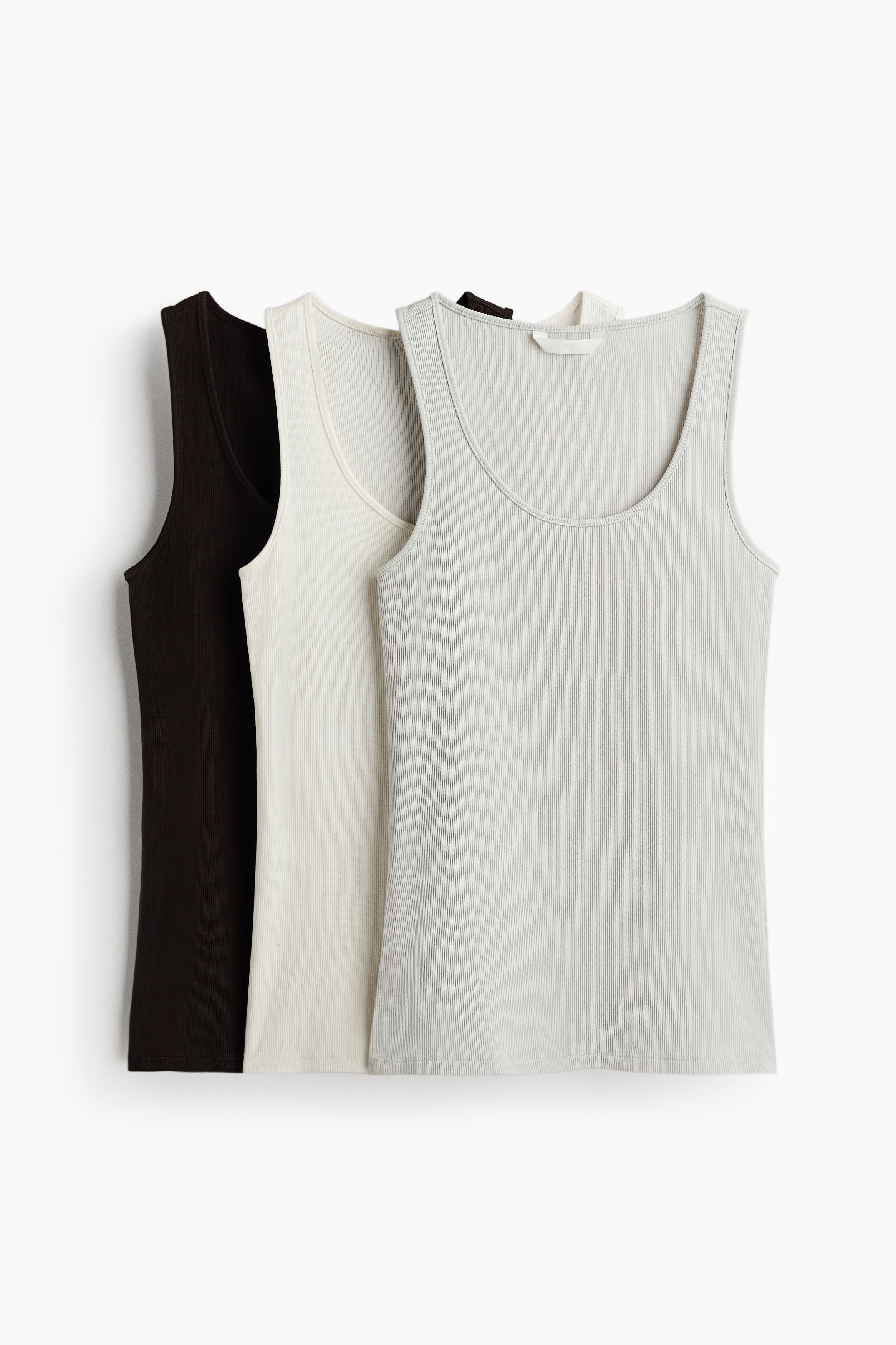 3-pack ribbed vest tops - Black/Ivory/Grey/White/Grey marl/Black