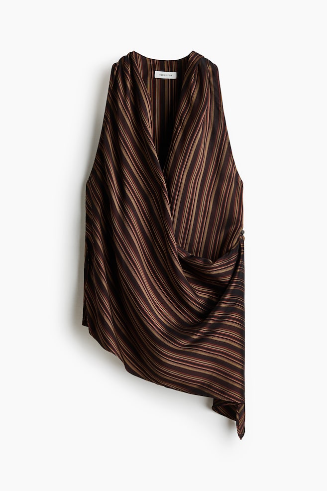 Jacquard-Weave Wrap Top - Dark brown/bright orange - 1