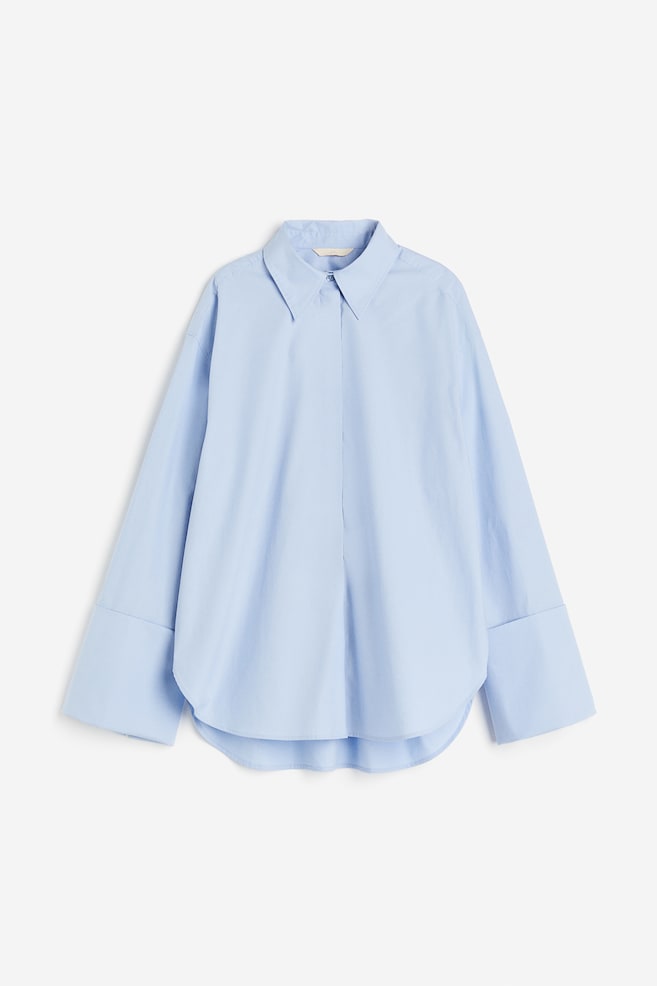 Oversized skjorte med brede mansjetter - Lys blå/Pudderrosa - 2
