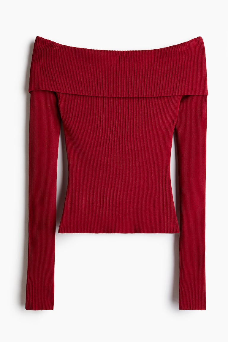Women's Dark red Rib-knit Off-the-shoulder Top | H&M US