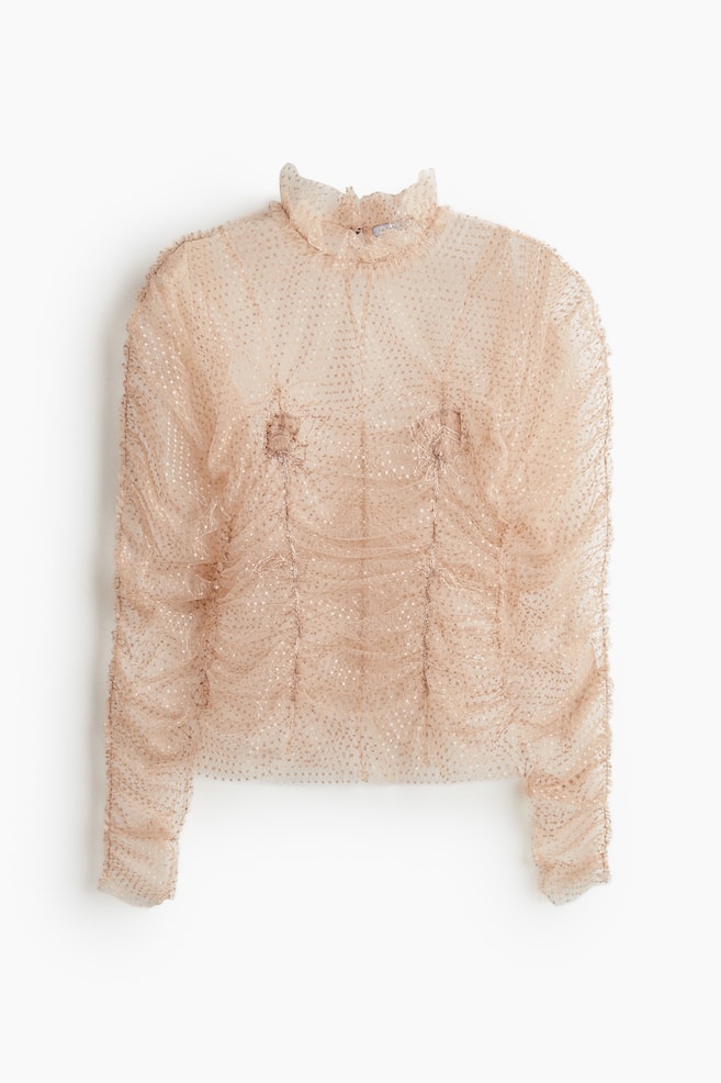 Besticktes Mesh-Shirt - Beige - 1