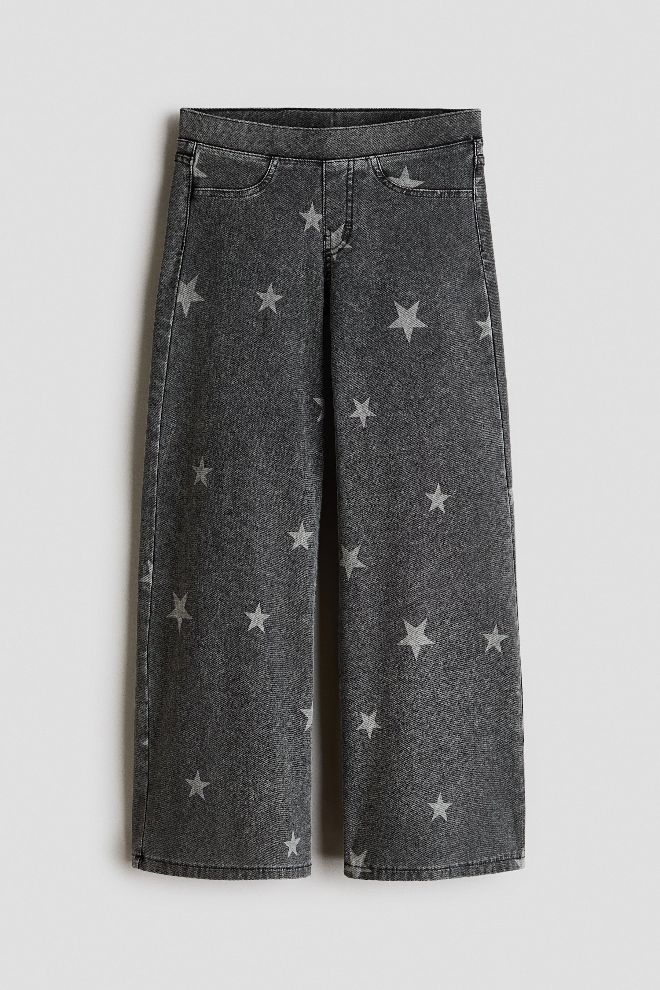 View larger image: Denim-look wide-leg jeggings - Dark denim grey/Stars - Kids | H&M IN 1