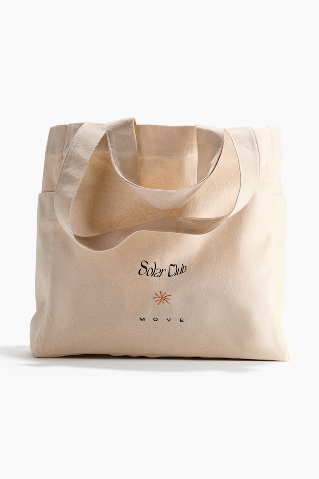 Bolso tote grande en lona con diseño estampado - Beige claro - 1