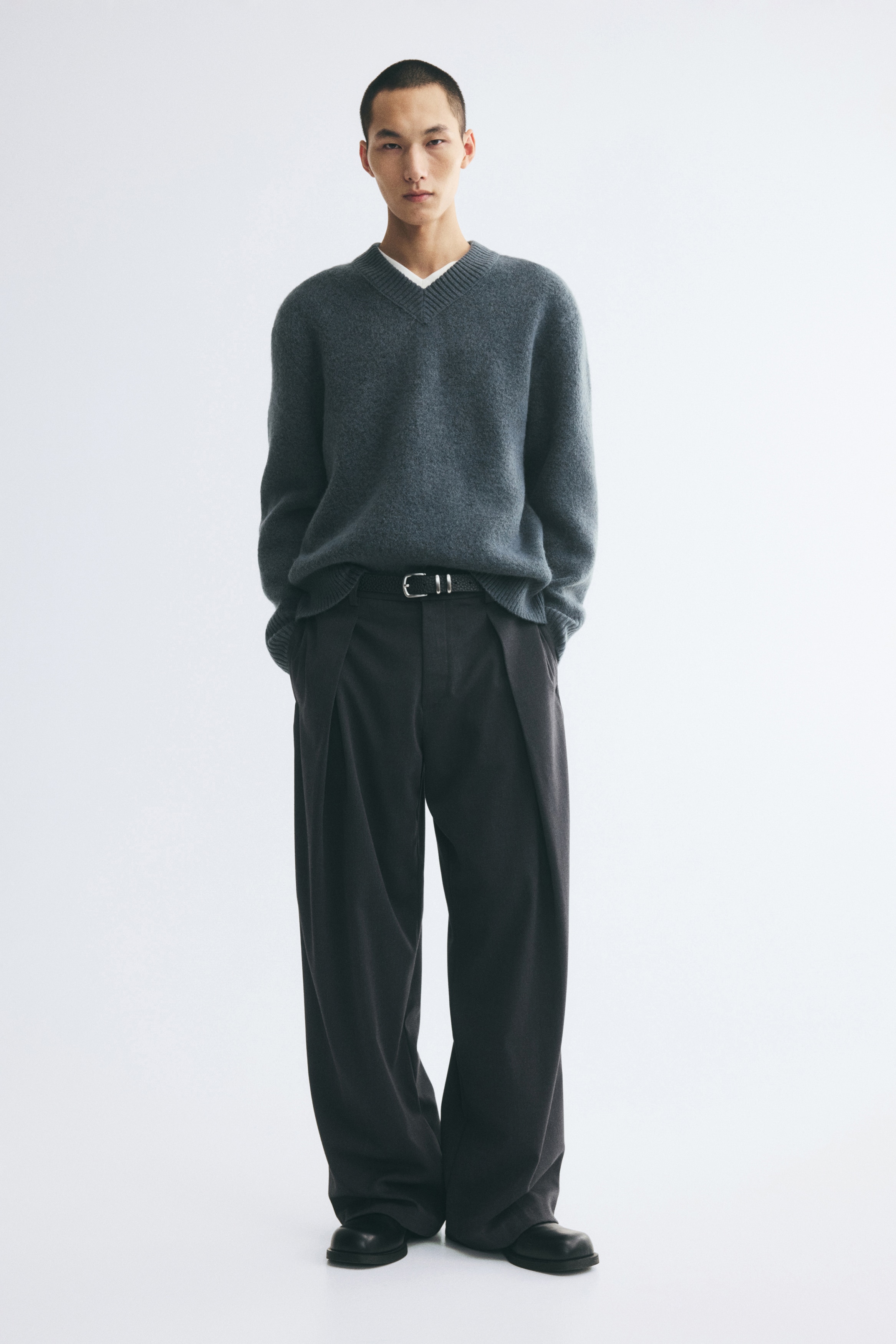 Relaxed Fit Jumper - Dark dusty blue/Black