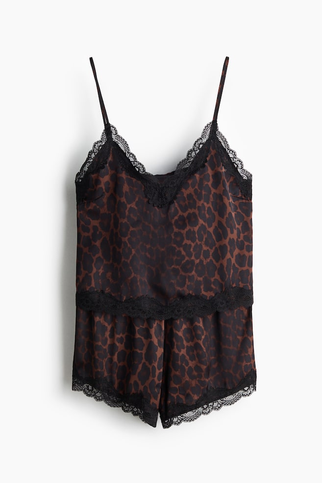 Nachtwäsche aus Satin mit Spitzenbesatz - Dunkelbraun/Leopardenprint/Schwarz/Hellblau/Dunkelrosa/Hellrosa/Schwarz/Helles Graubraun - 1
