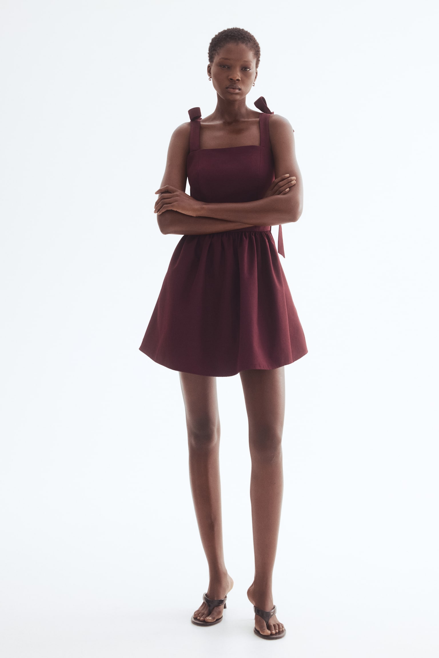 Bow-detail dress - Burgundy/White - 1
