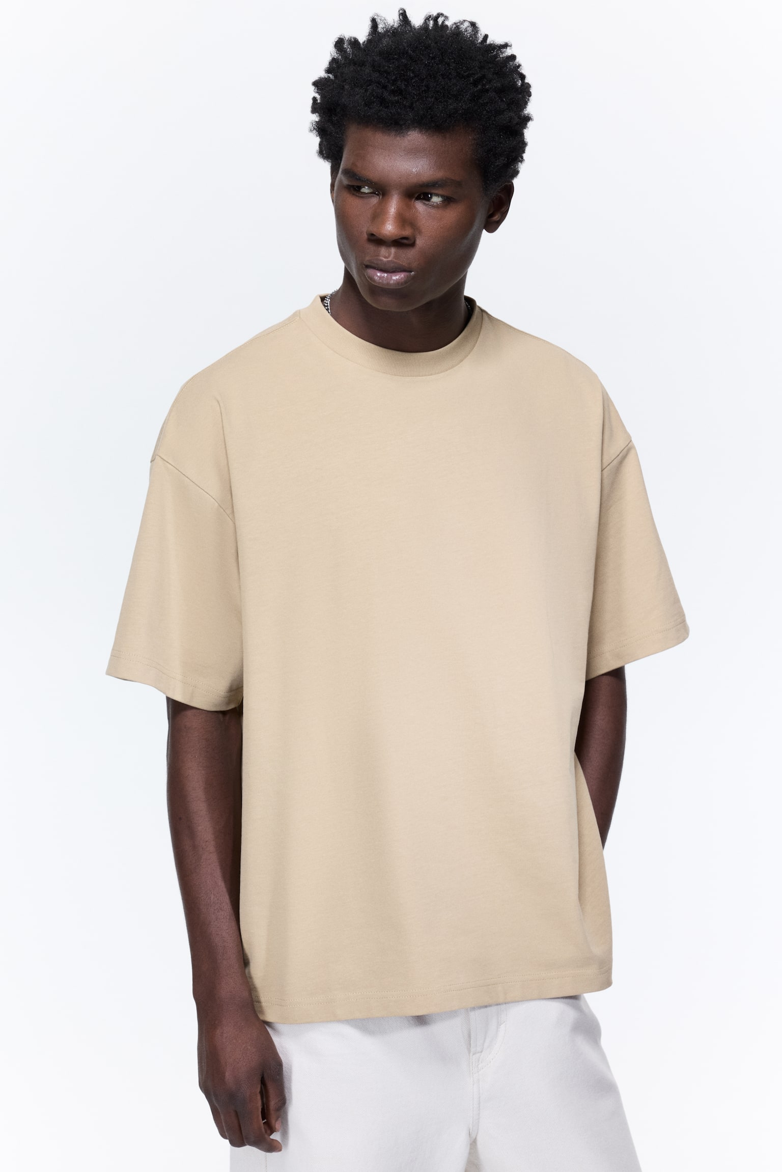 טישירט כותנה Oversized Fit - בז'/כחול/אפור בהיר/לבן/שחור - 1