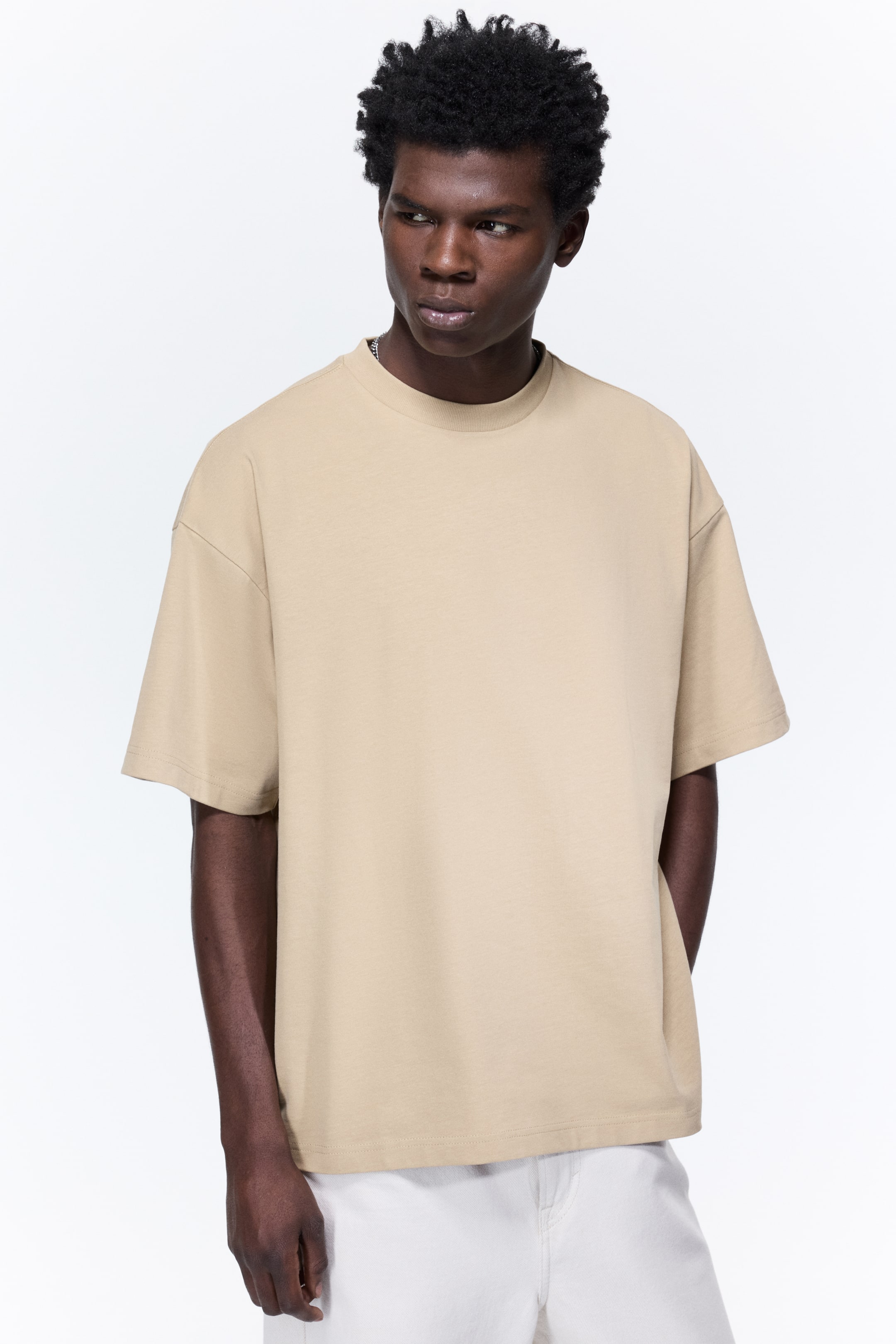 View larger image: Oversized Fit Cotton T-shirt - Beige - Men | H&M 1