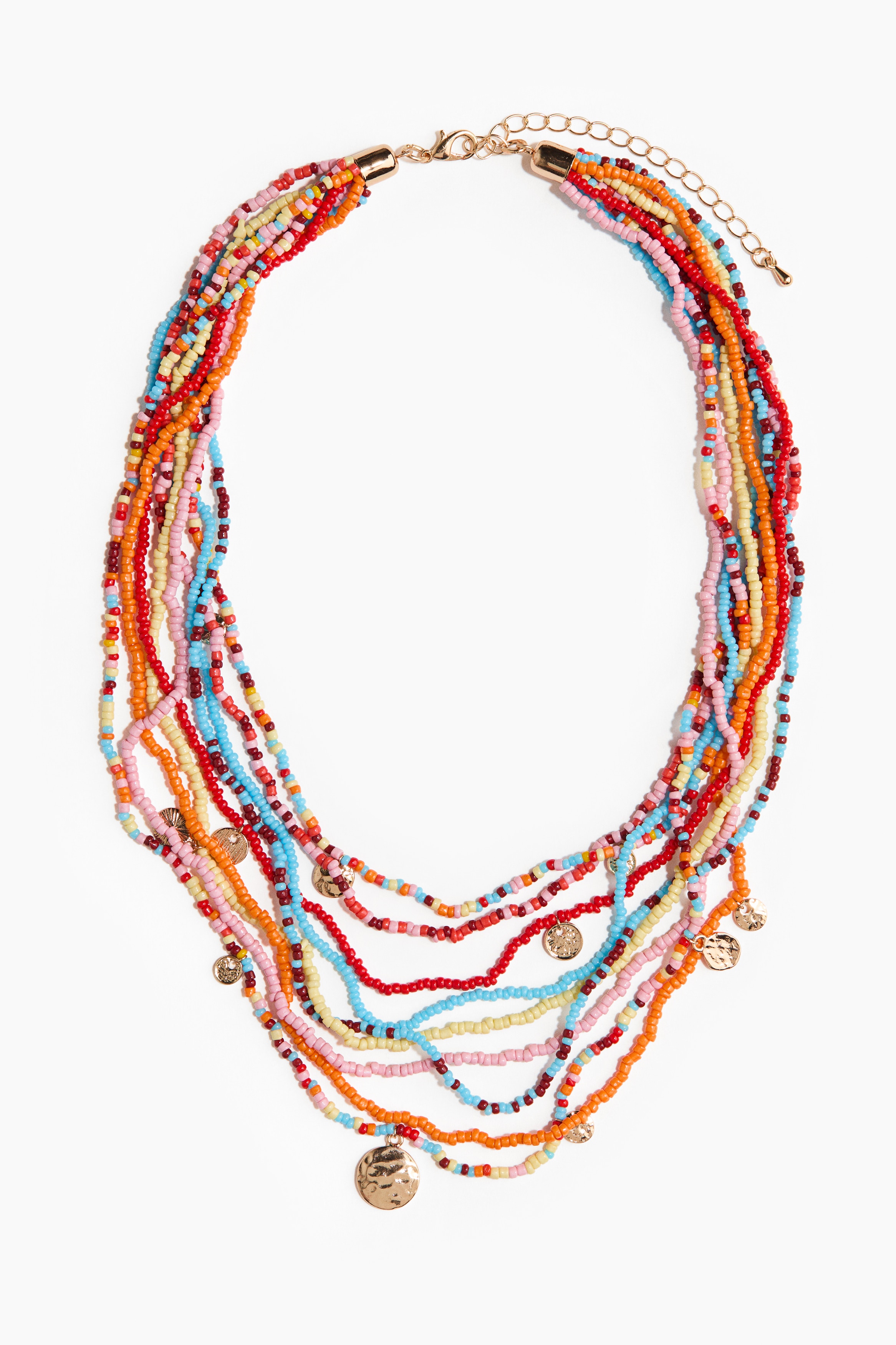 Beaded multi-strand necklace - Orange/Blue