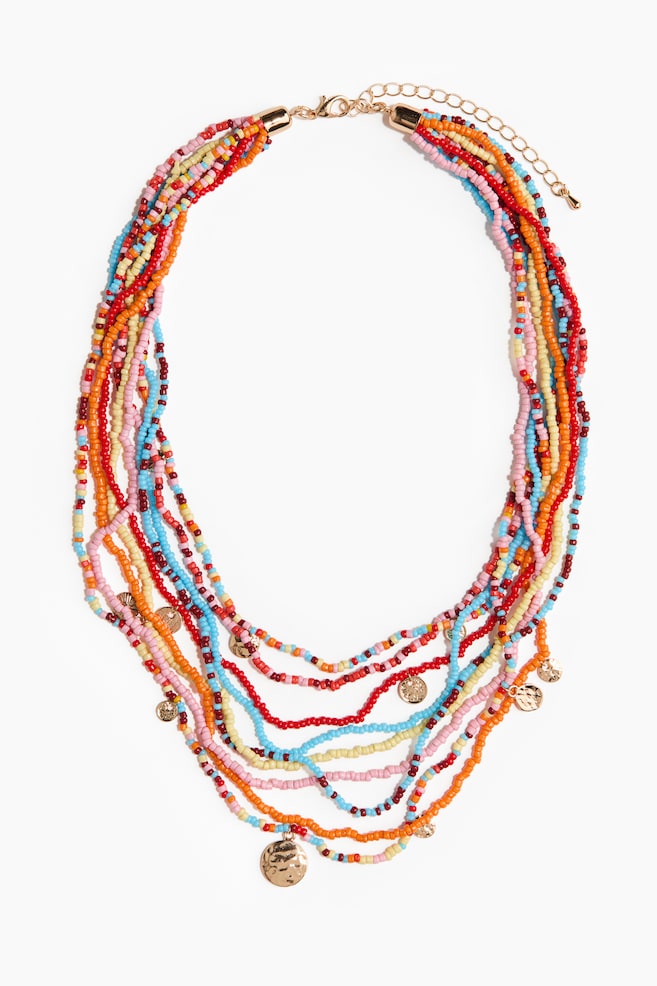 Multistring halsketting met kraaltjes - Oranje/blauw - 1