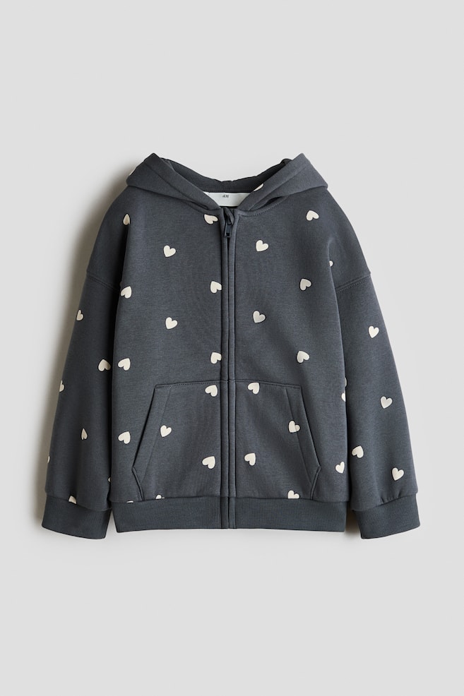 Oversized Brushed-Inside Hooded Jacket - Dark gray/hearts/Dark red/White/hearts/Light purple/Pink/Dusty purple/floral/Light pink/cherries - 1