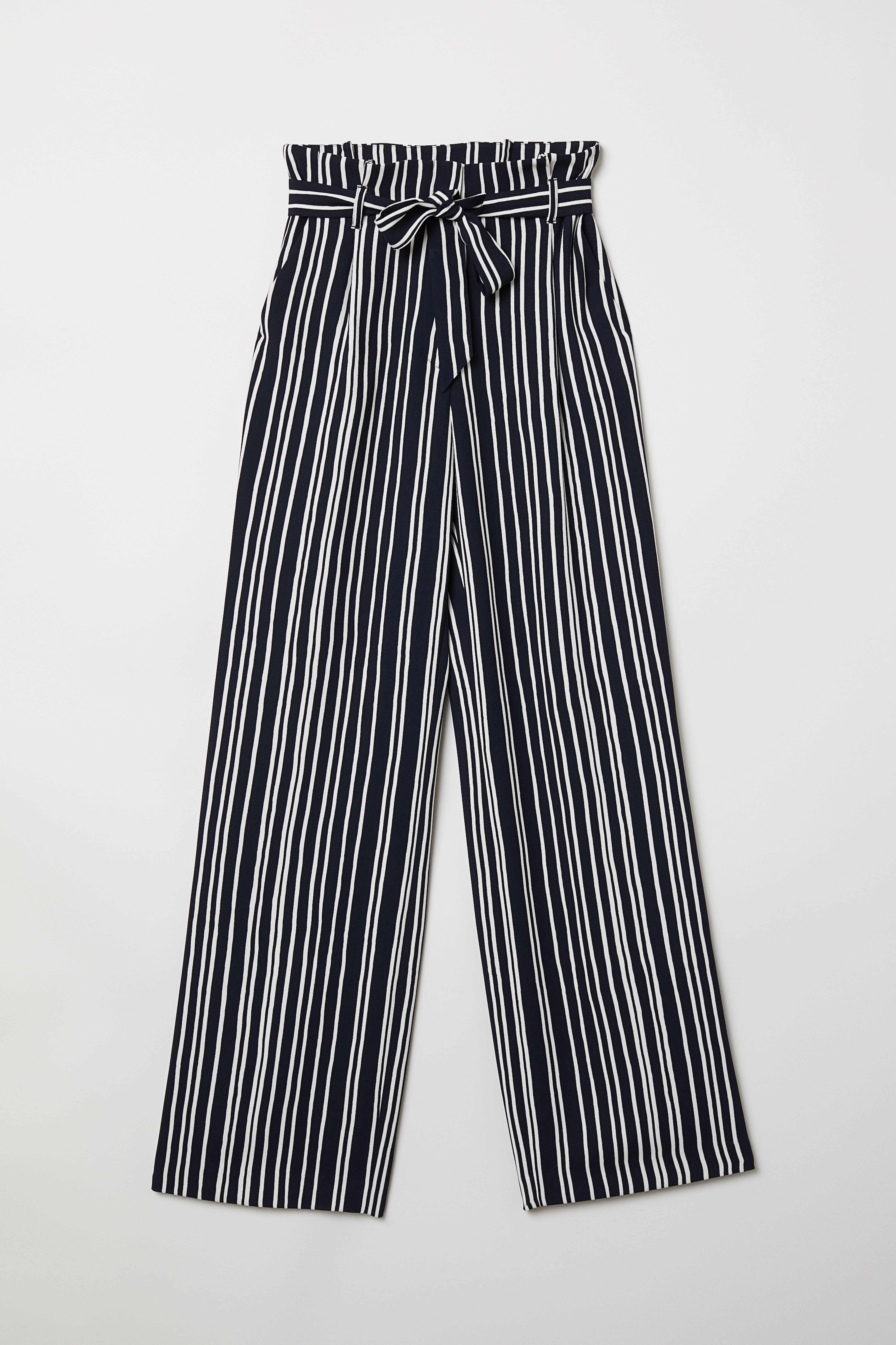 Black striped fashion paperbag trousers