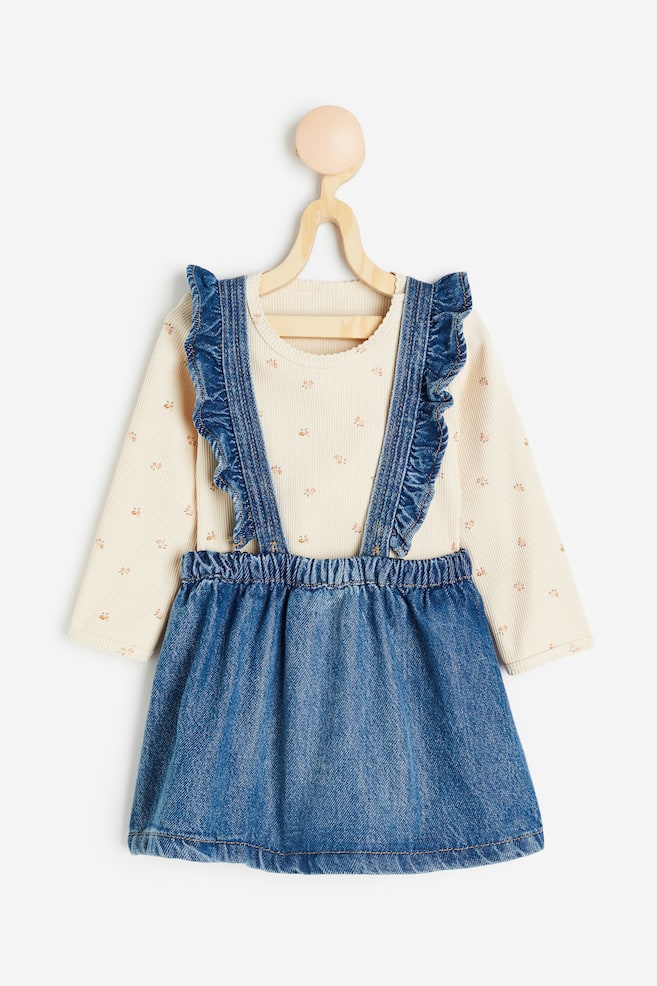 2-piece top and skirt set - Denim blue/Floral - 1