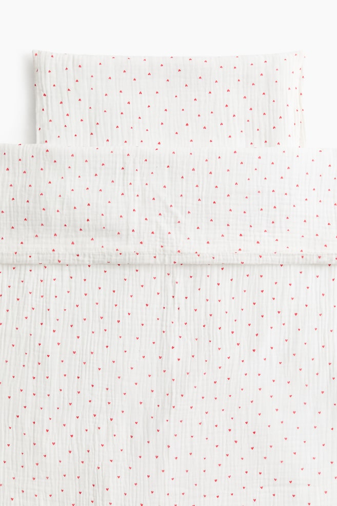 Muslin Crib Duvet Cover Set - White/hearts/Light pink/floral/Cream/floral - 1