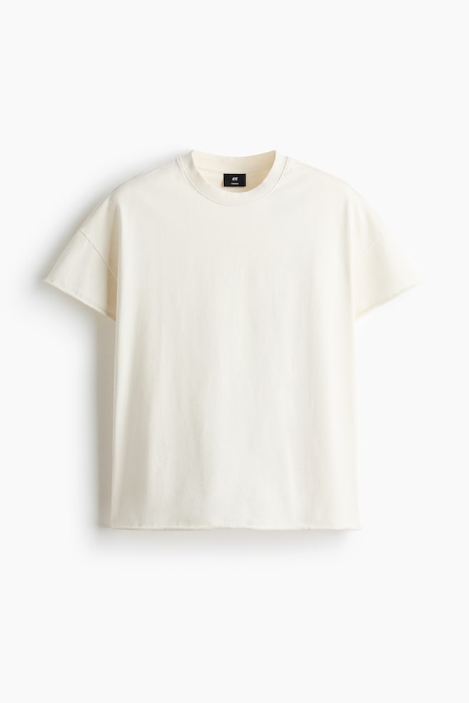 Oversized Fit Cotton T-shirt - Cream/Black - 1