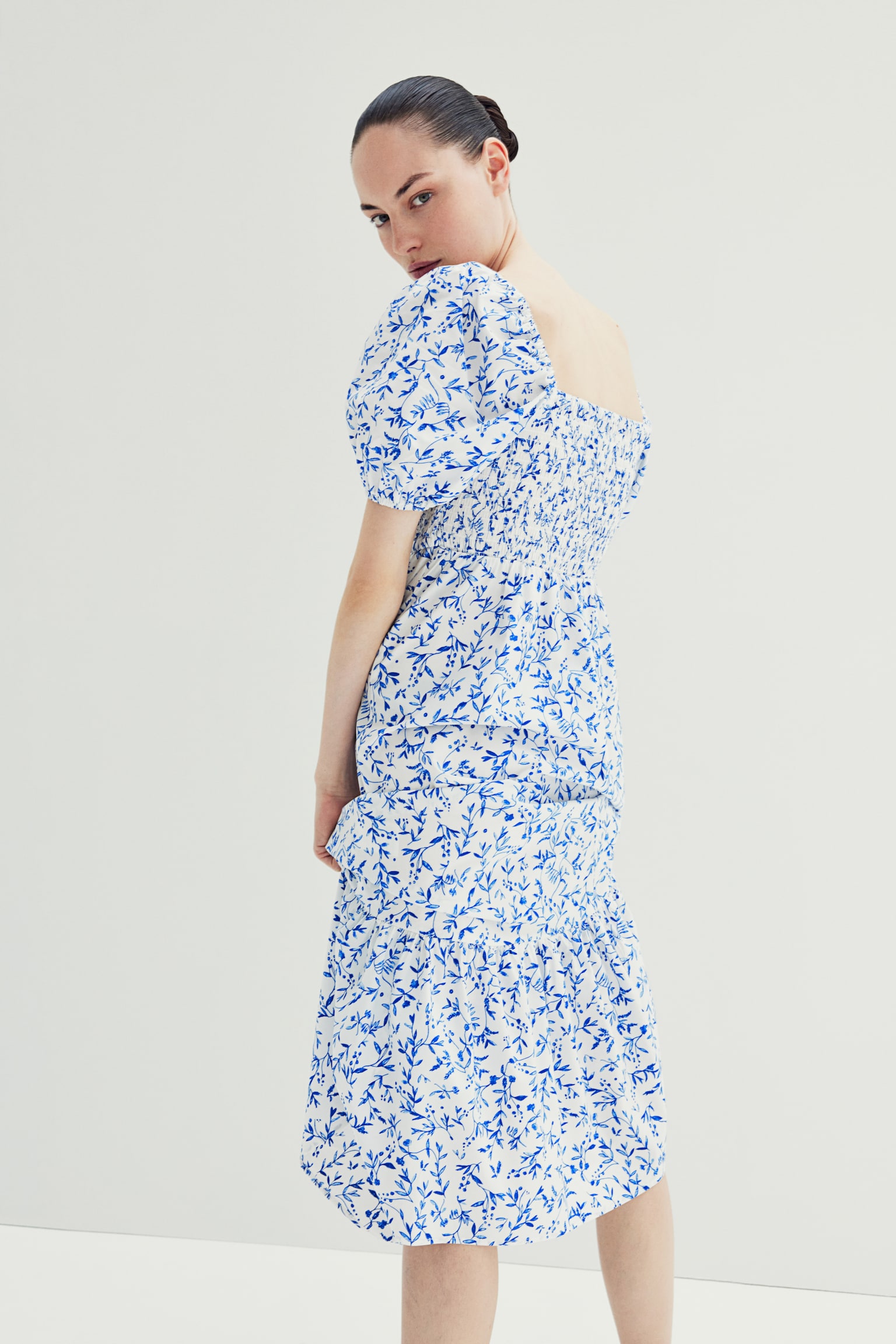 MAMA Poplin Nursing Dress - White/Blue floral/White - 1