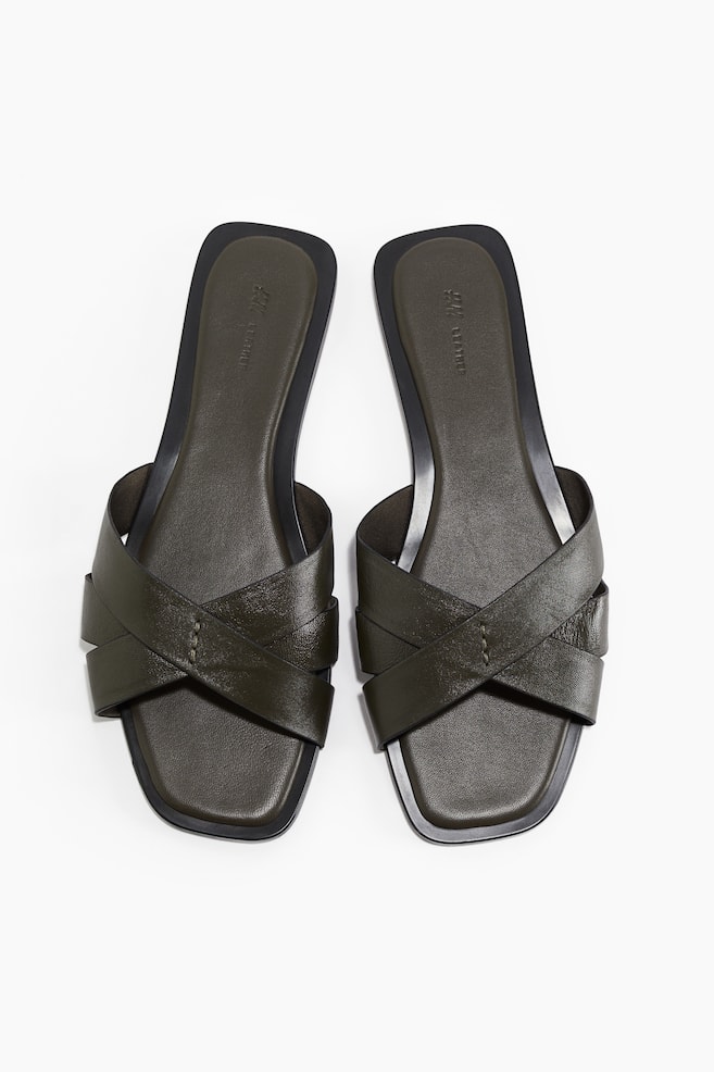 Leather sandals - Dark khaki green/Beige/Faux snake/Black - 1