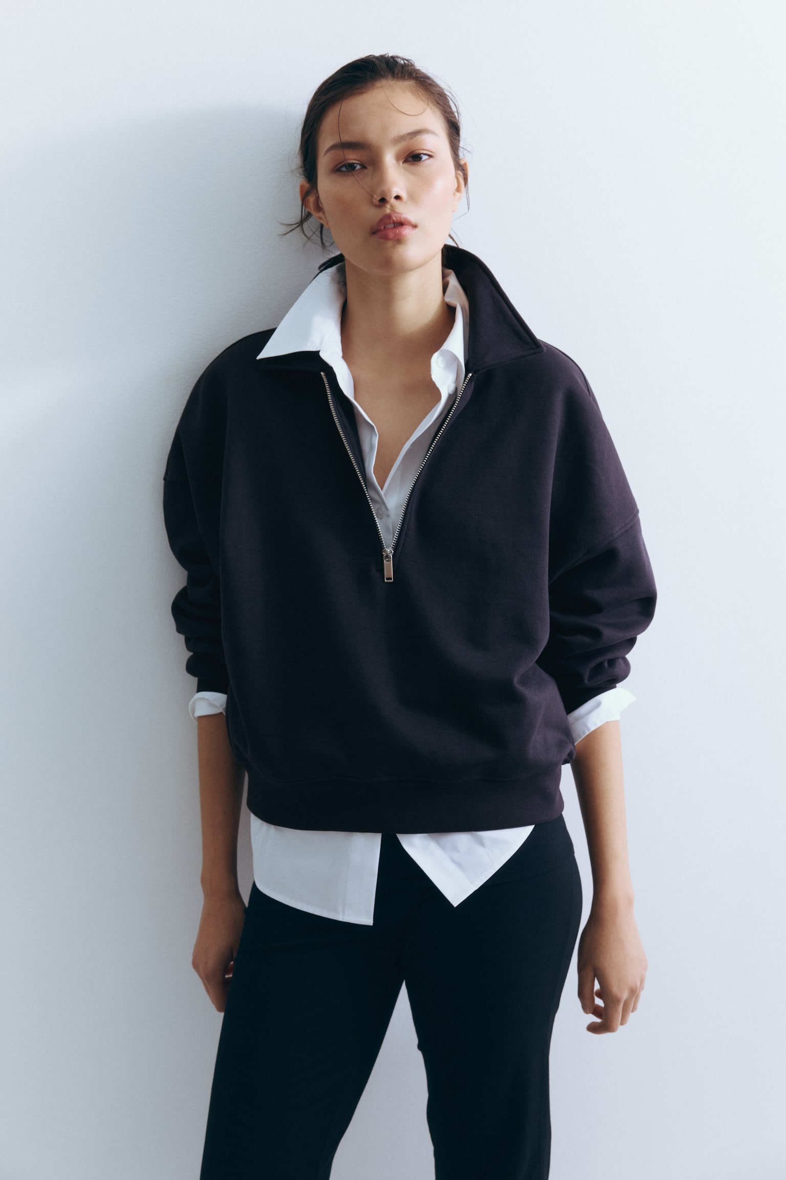 Yarım Fermuarlı Sweatshirt - Lacivert/Koyu tozlu pembe/Koyu yeşil - 3