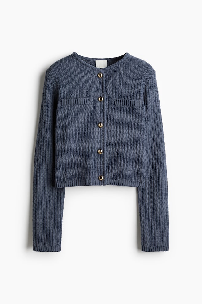 Moss-knit cardigan - Dusty blue/Black/Cream - 1