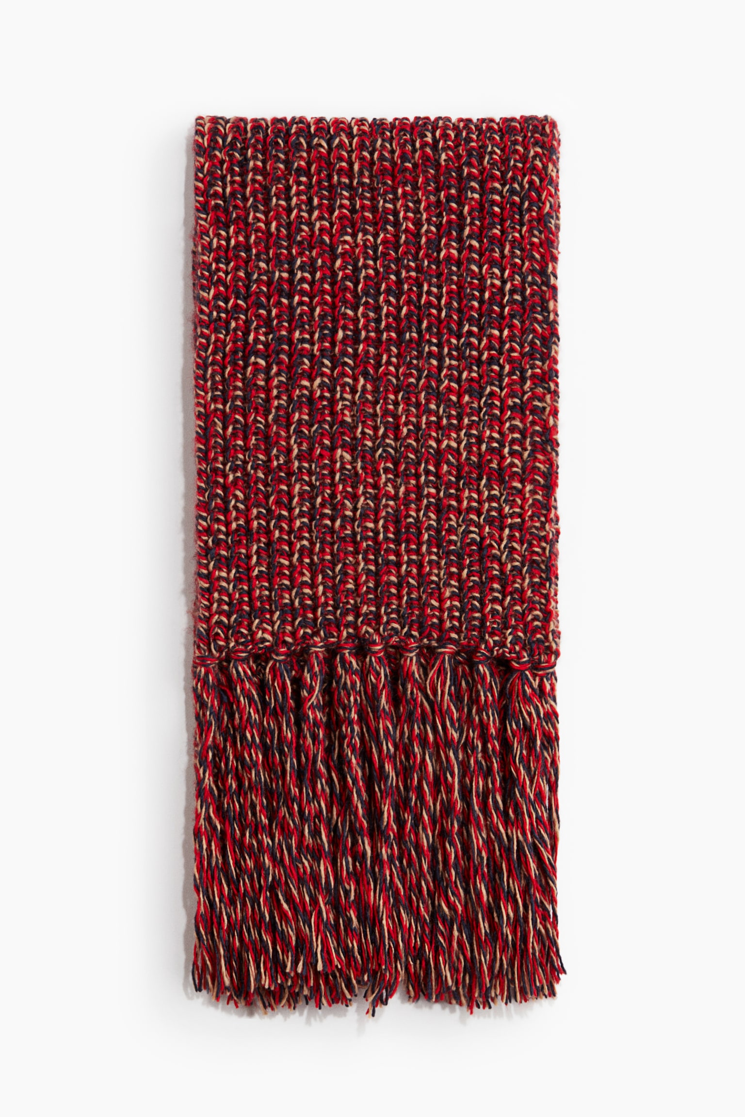 Chunky-knit scarf - Red/Beige/Navy blue