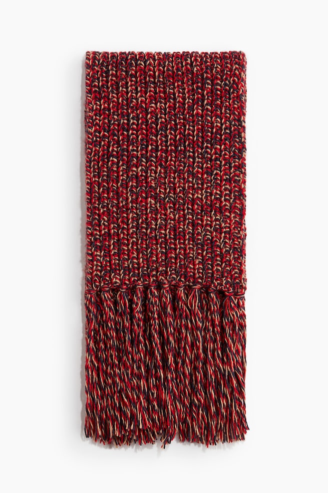 Chunky-knit scarf - Red/Beige/Navy blue - 1
