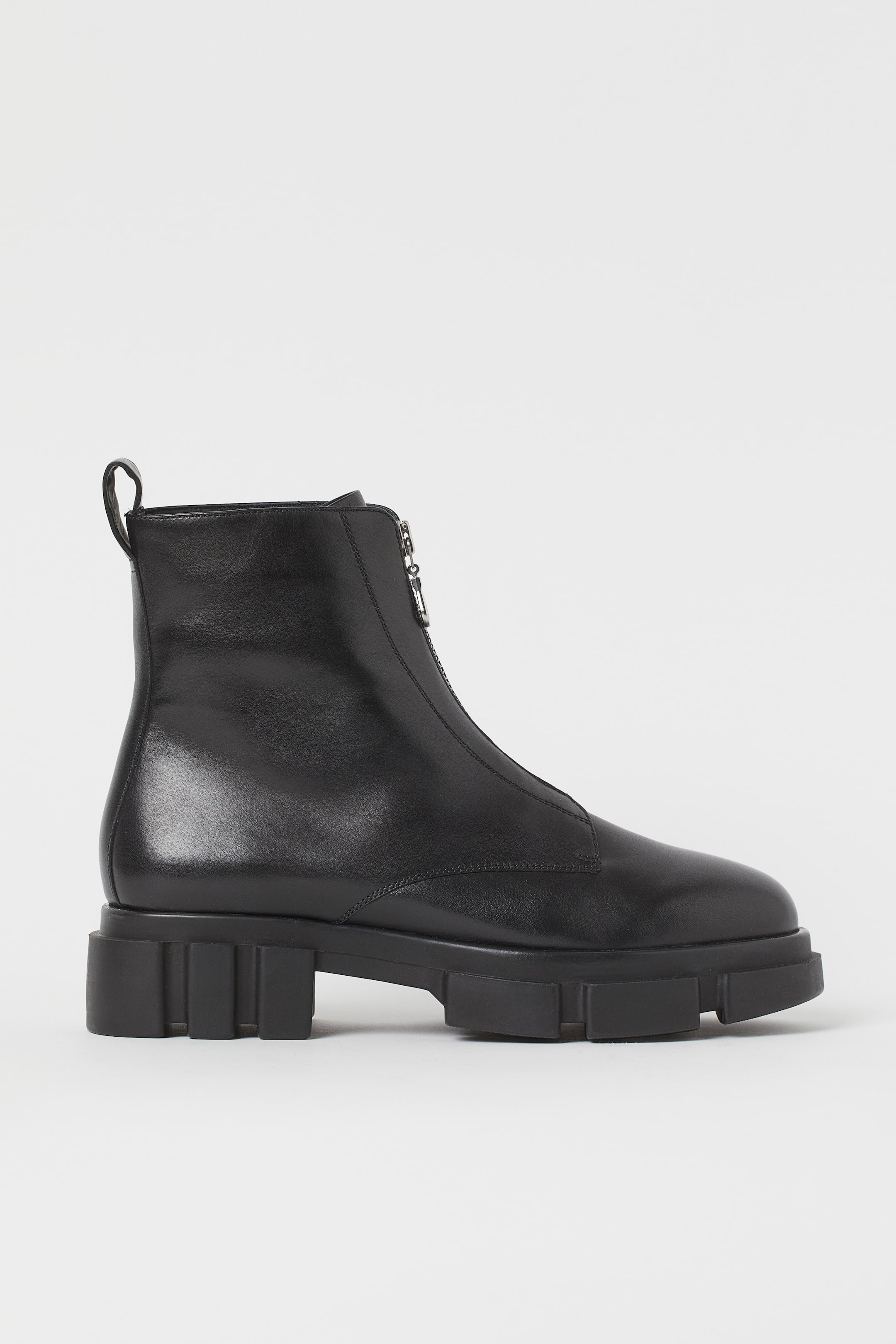 Zip-front leather boots - High heel - Black - Ladies | H&M GB