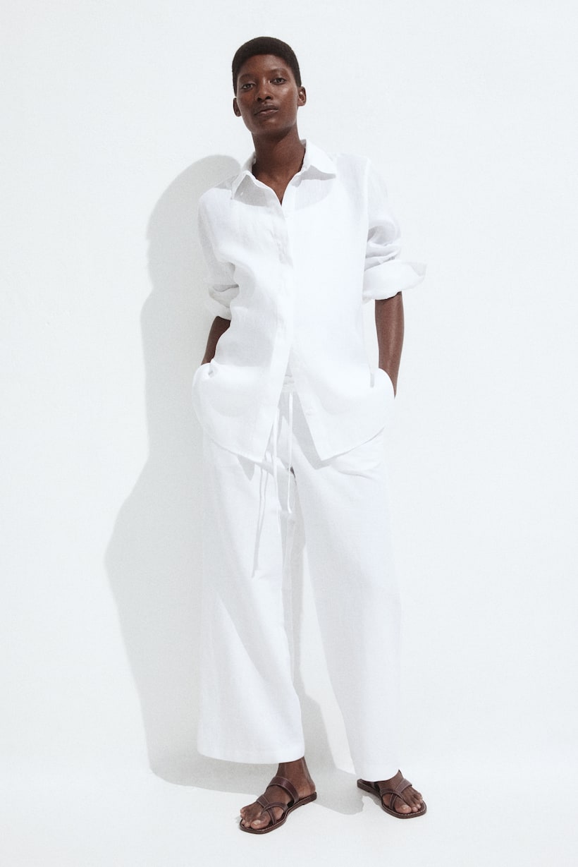 Lino Outfit Pantaloni In Lino Bianco Pantaloni Palazzo Pantaloni