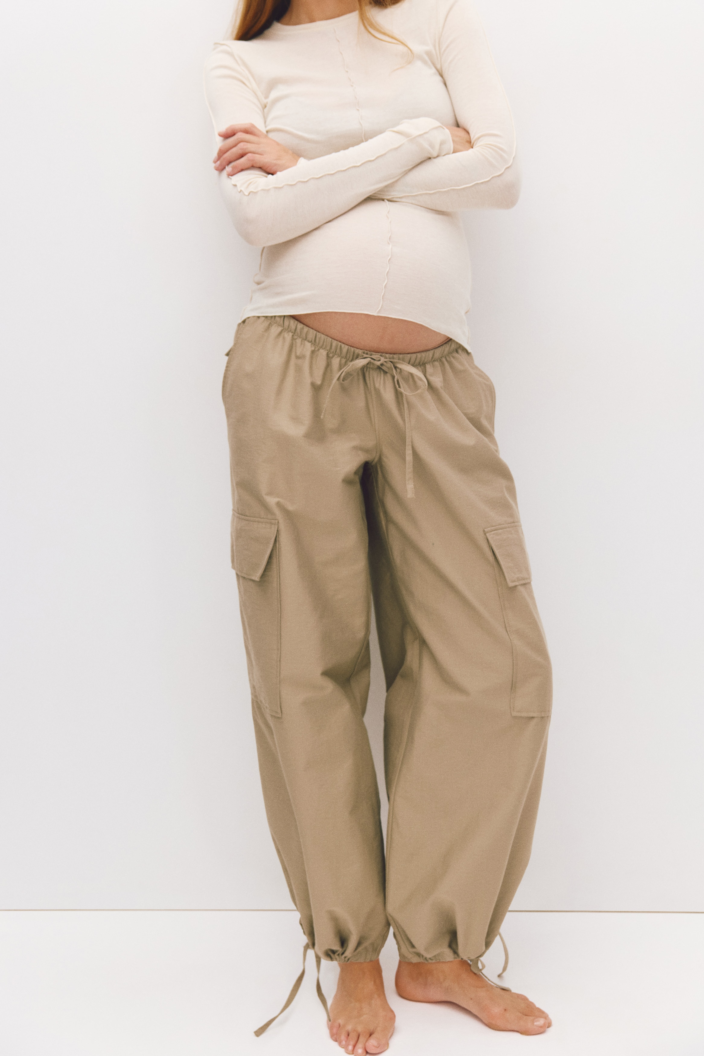 MAMA Kargo pantalone balon kroja - Svetla kaki zelena