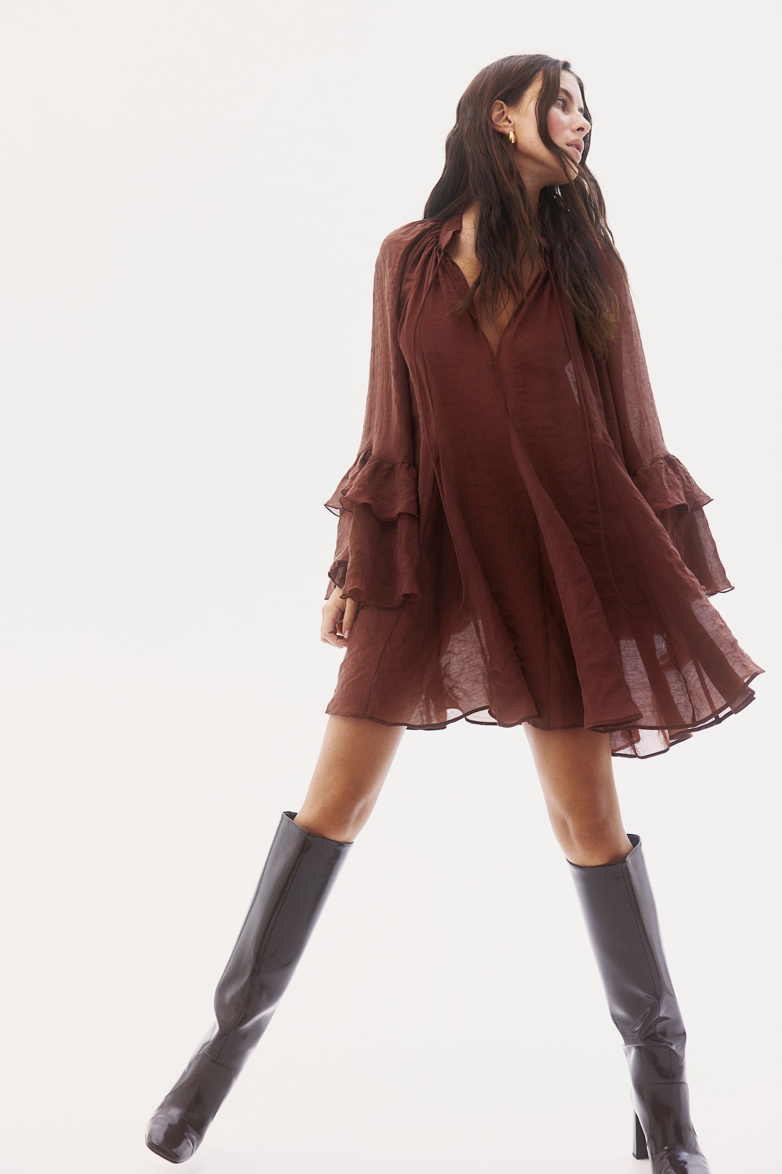 Flounced dress - Dark rust red - 4