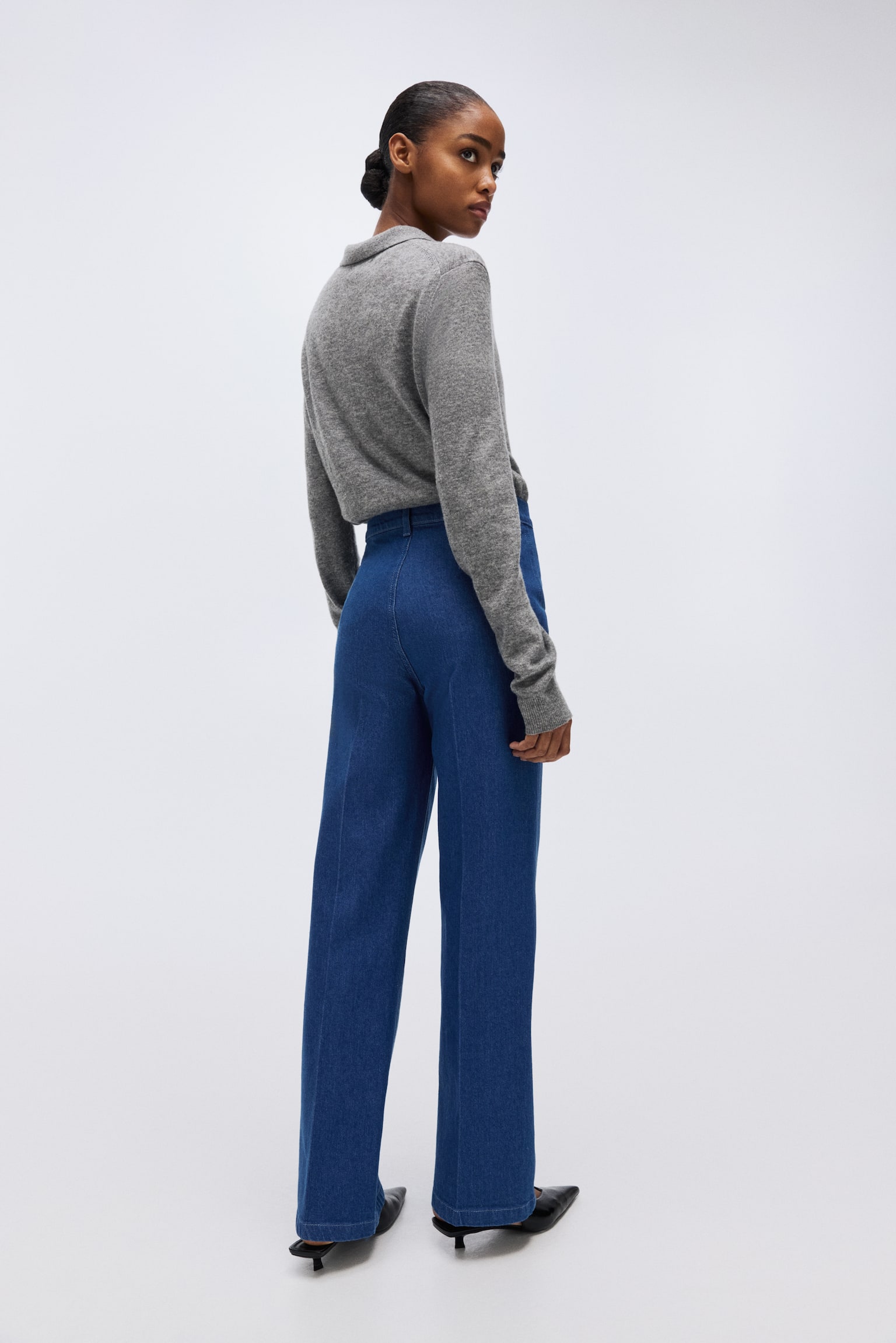 直筒高腰牛仔褲 - 丹寧藍/深丹寧藍 - 7