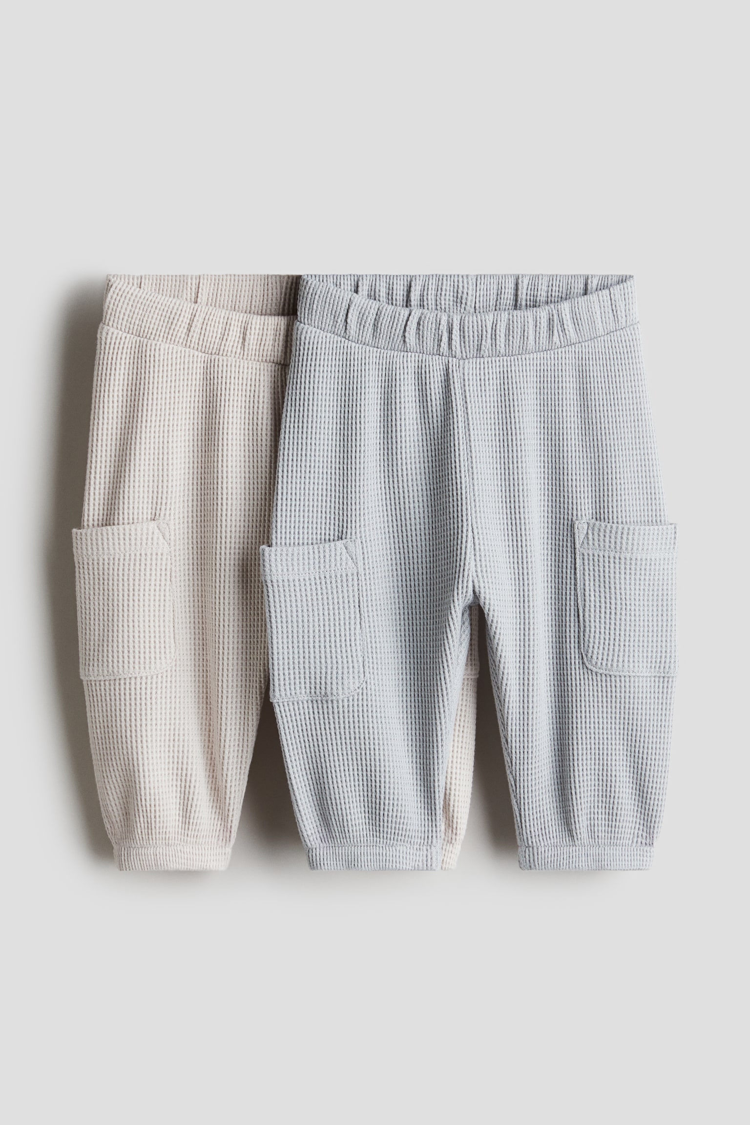 2-pack waffled jersey joggers - Light beige/Light grey - 1