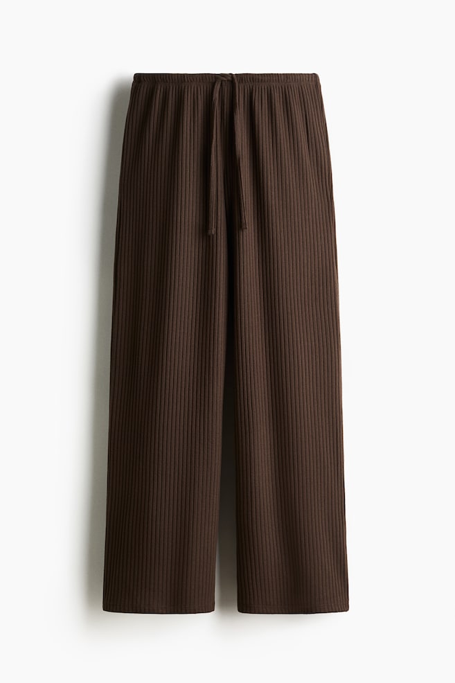 Wide-Leg Rib-Knit Pants - Brown/Beige/Navy blue - 1