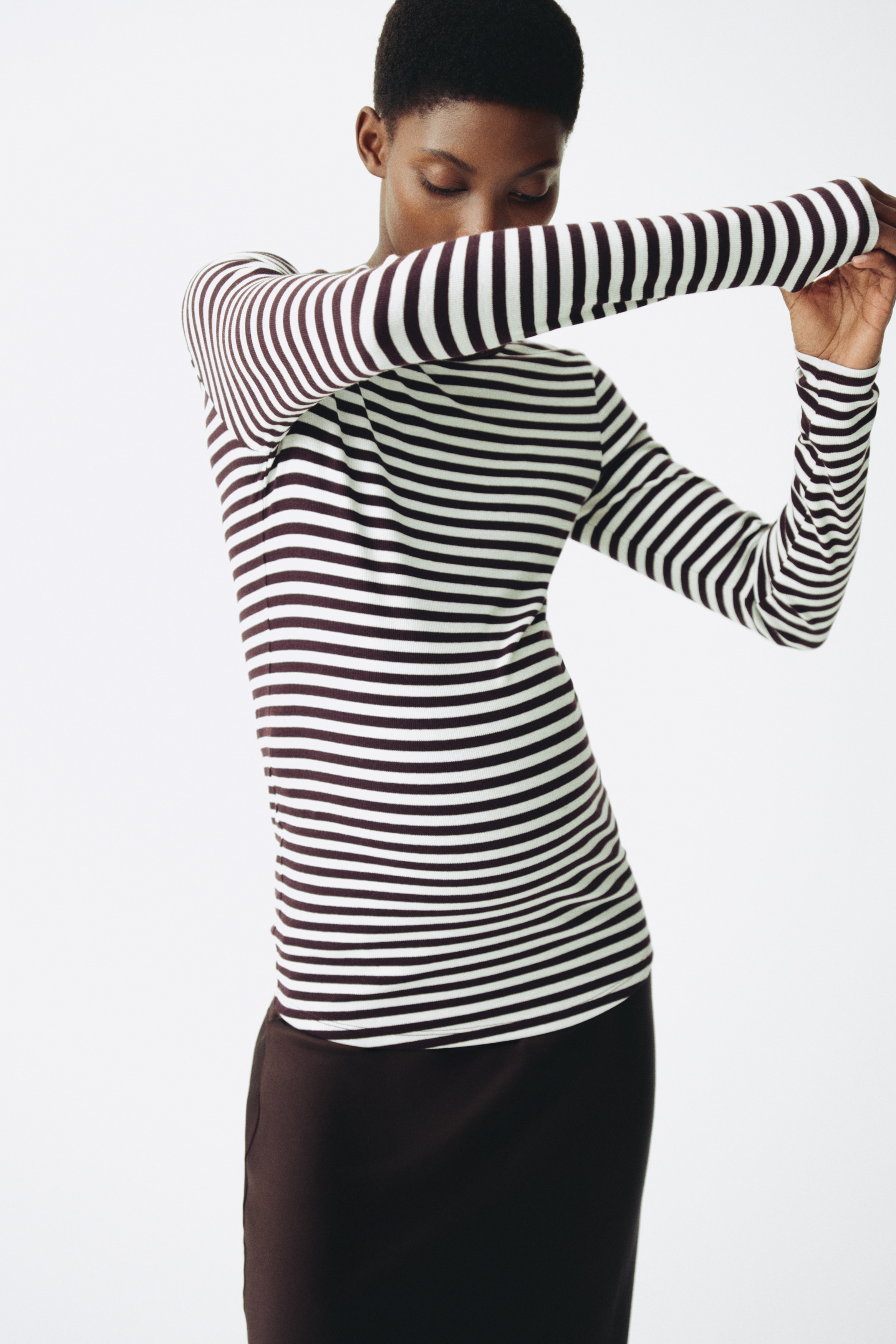 MAMA Ribbed Jersey Top - Navy blue/white striped - Ladies | H&M US