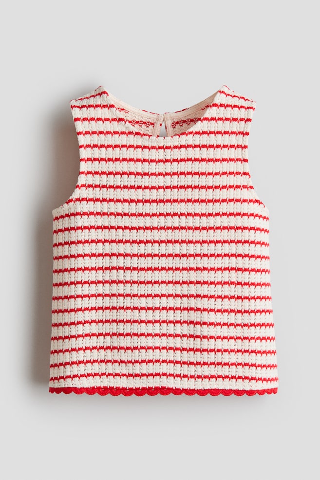 Pointelle-Knit Cotton Top - White/red striped/White/black striped/Pink/striped - 1