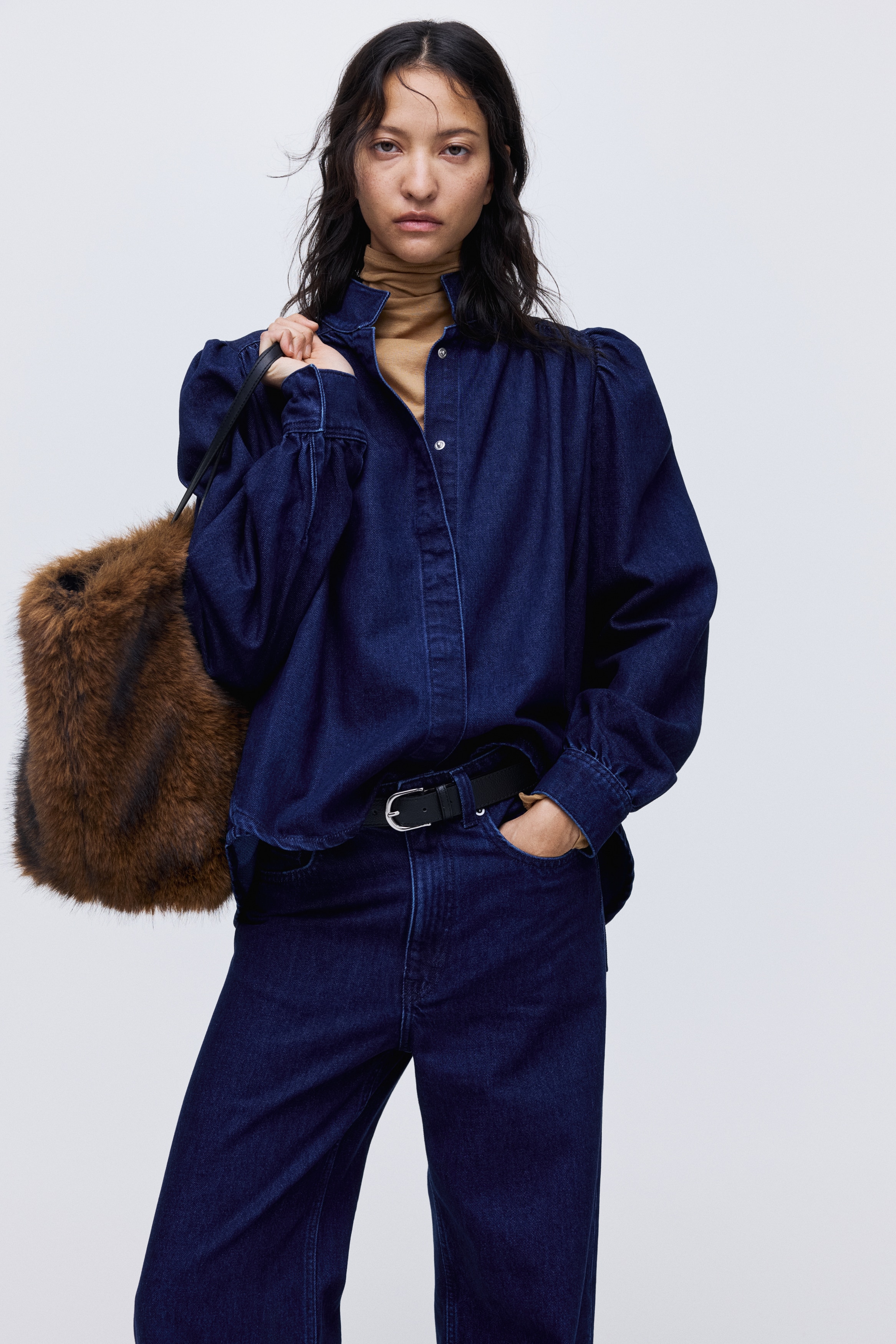 H & M - オーバーサイズデニムブラウス - ブルー