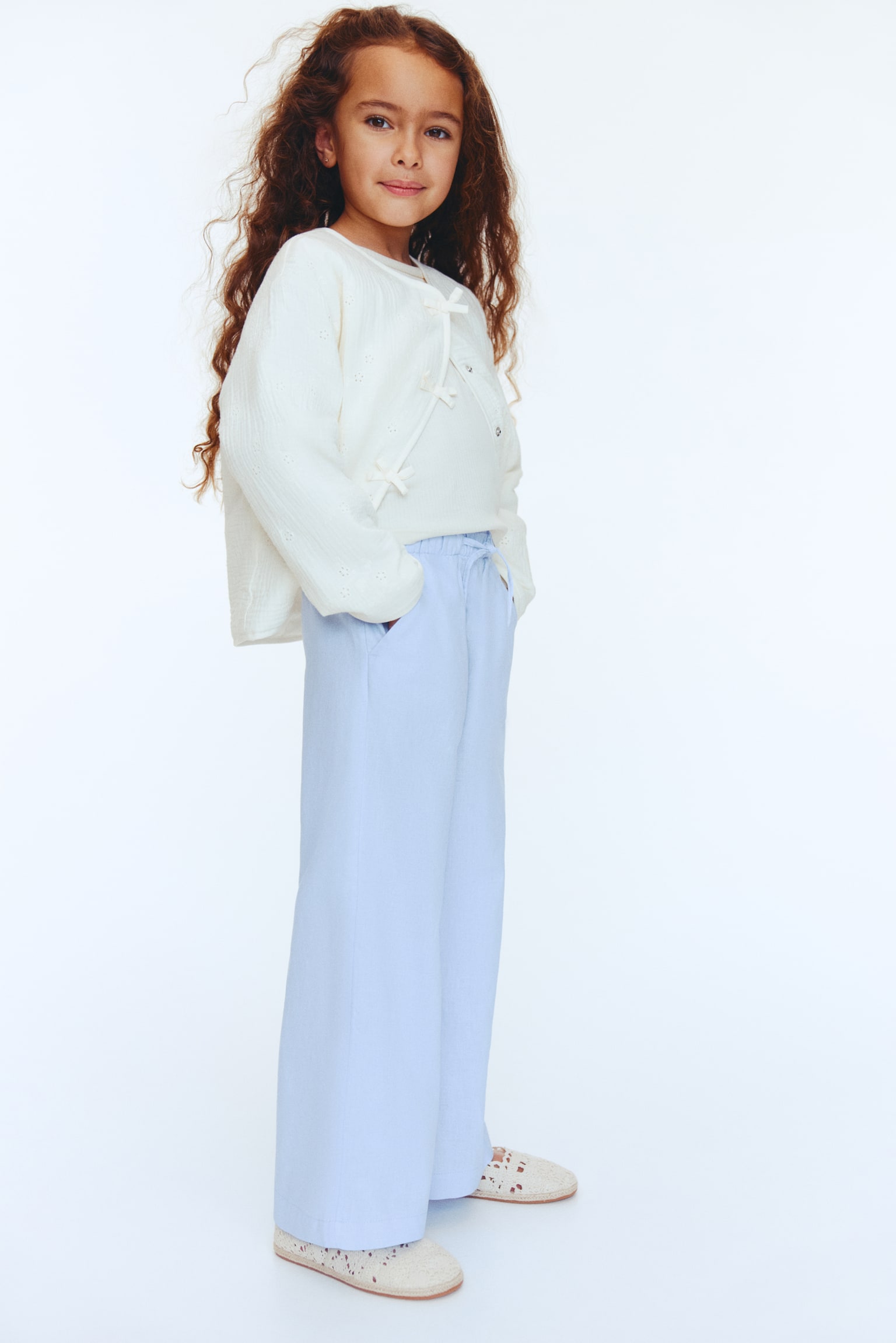 Pantaloni in misto lino con coulisse - Azzurro/Beige chiaro/Rosa chiaro/Bianco - 3