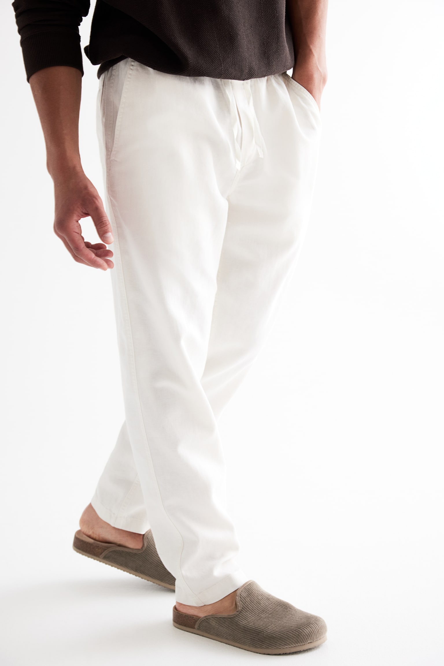 Relaxed Fit Linen-blend trousers - Cream/Navy blue - 3