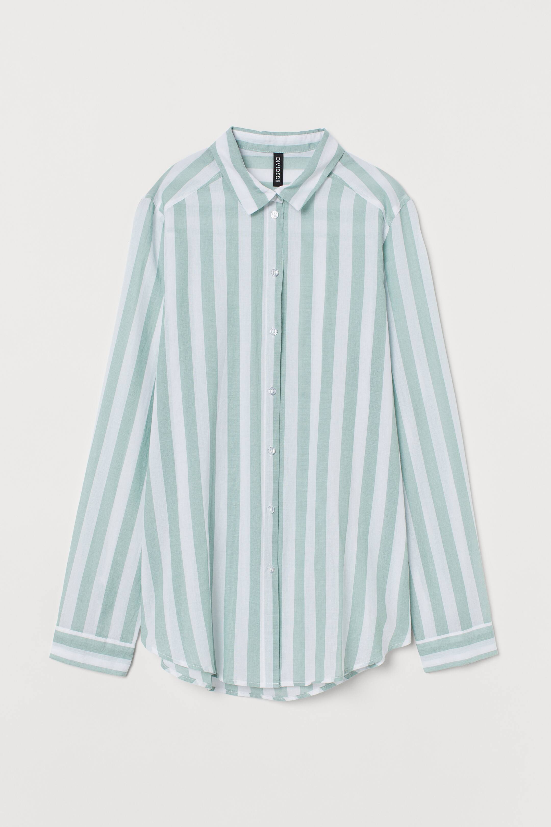 Buttoned Striped Shirt - Mint Green main image 1