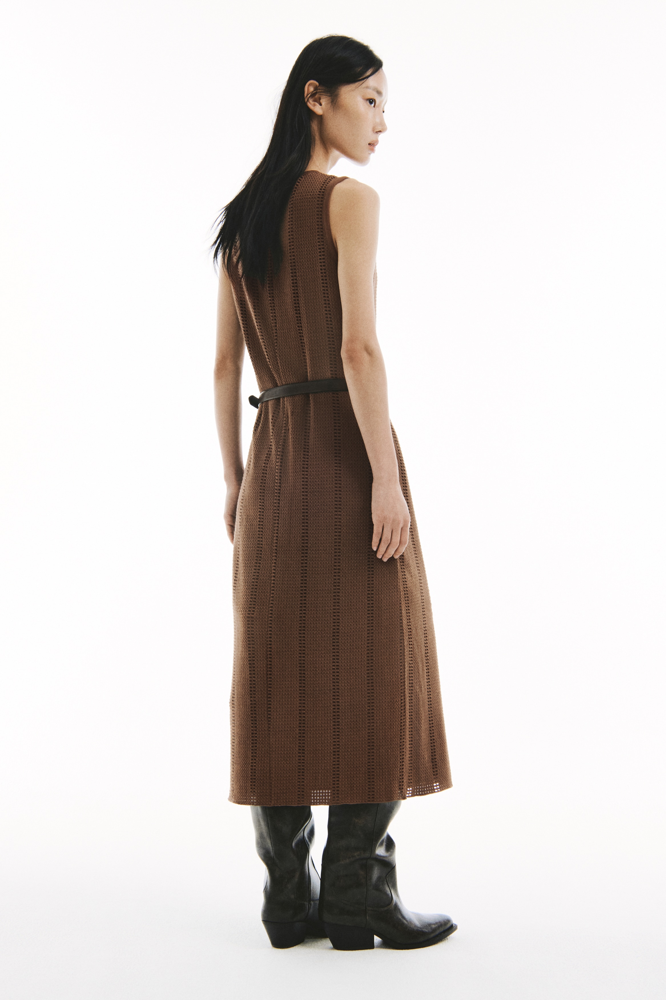 h&m textured knit dress Women's Brown Textured-knit Womens dresses