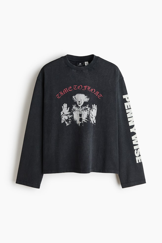 T-shirt squadrata in cotone con stampa Regular Fit - Grigio antracite/It/Nero/Scream - 1