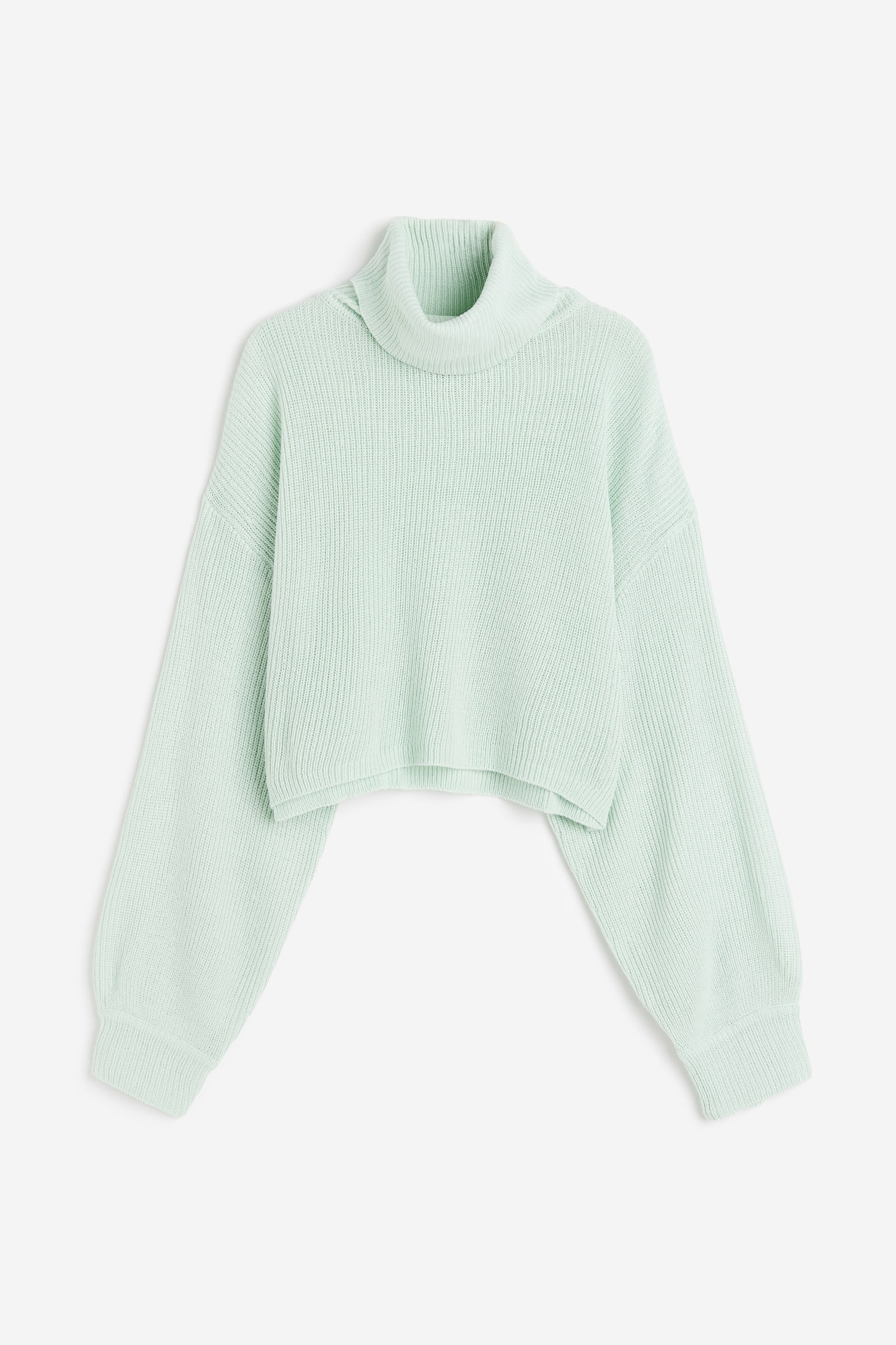 Cropped polo-neck jumper - Light green/Natural white - 1