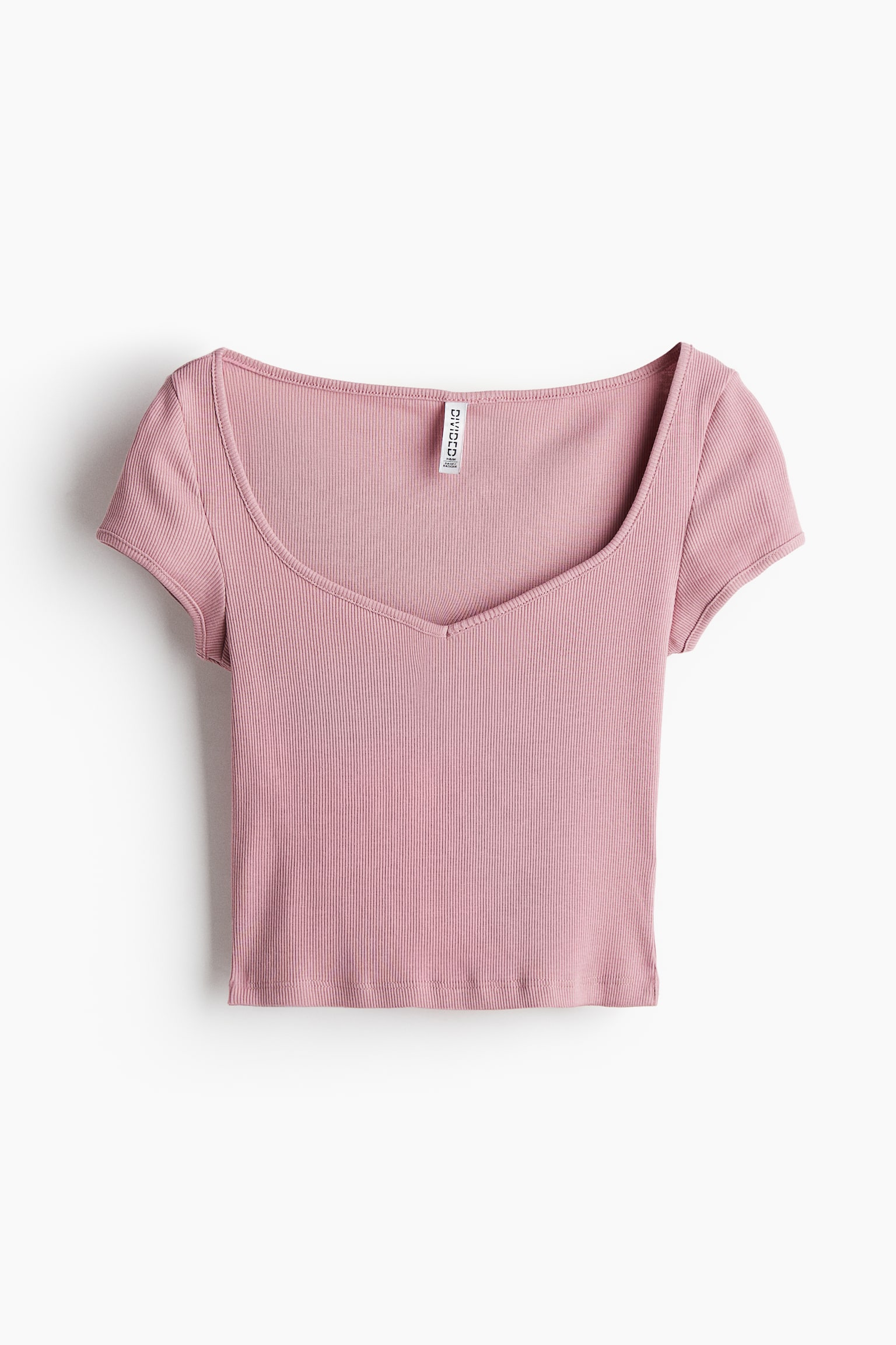 Ribbed sweetheart-neck T-shirt - Dusty pink/Light dusty pink/White/Light blue/Navy blue/Light turquoise/Light beige - 2