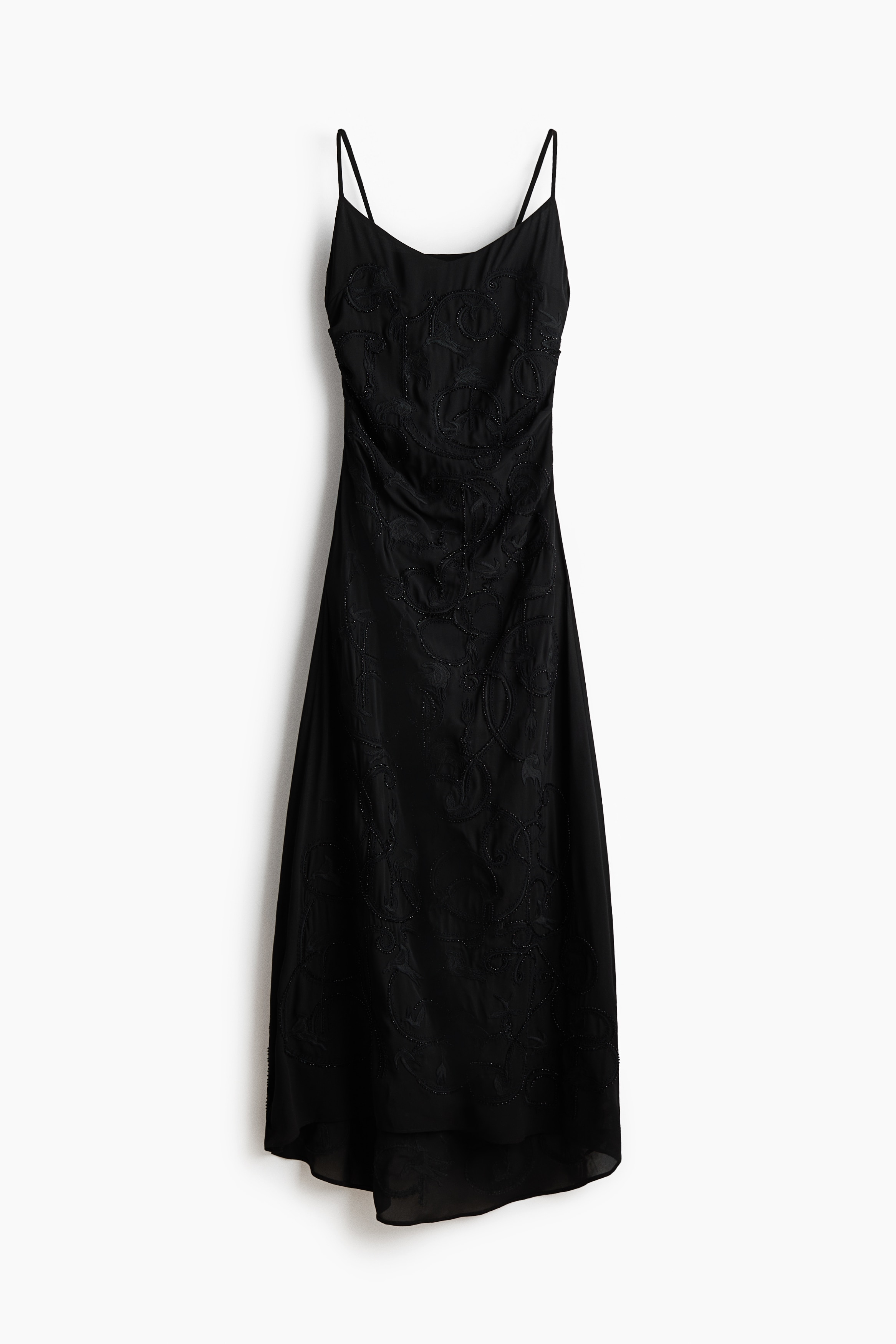 繡珠細肩帶洋裝 - 黑色