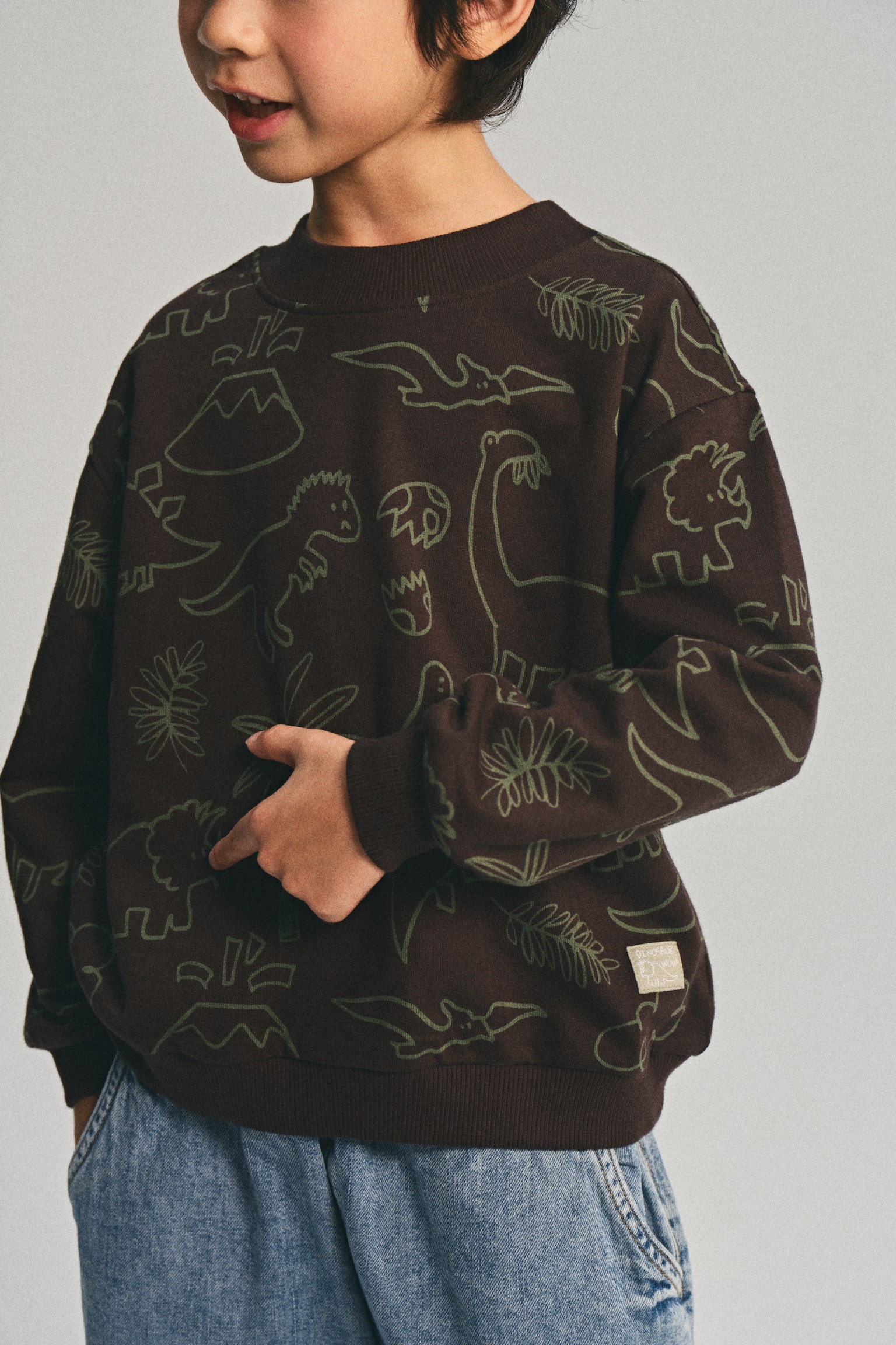 프린트 스웨트셔츠 - 블랙/공룡/화이트/그린 - 5
