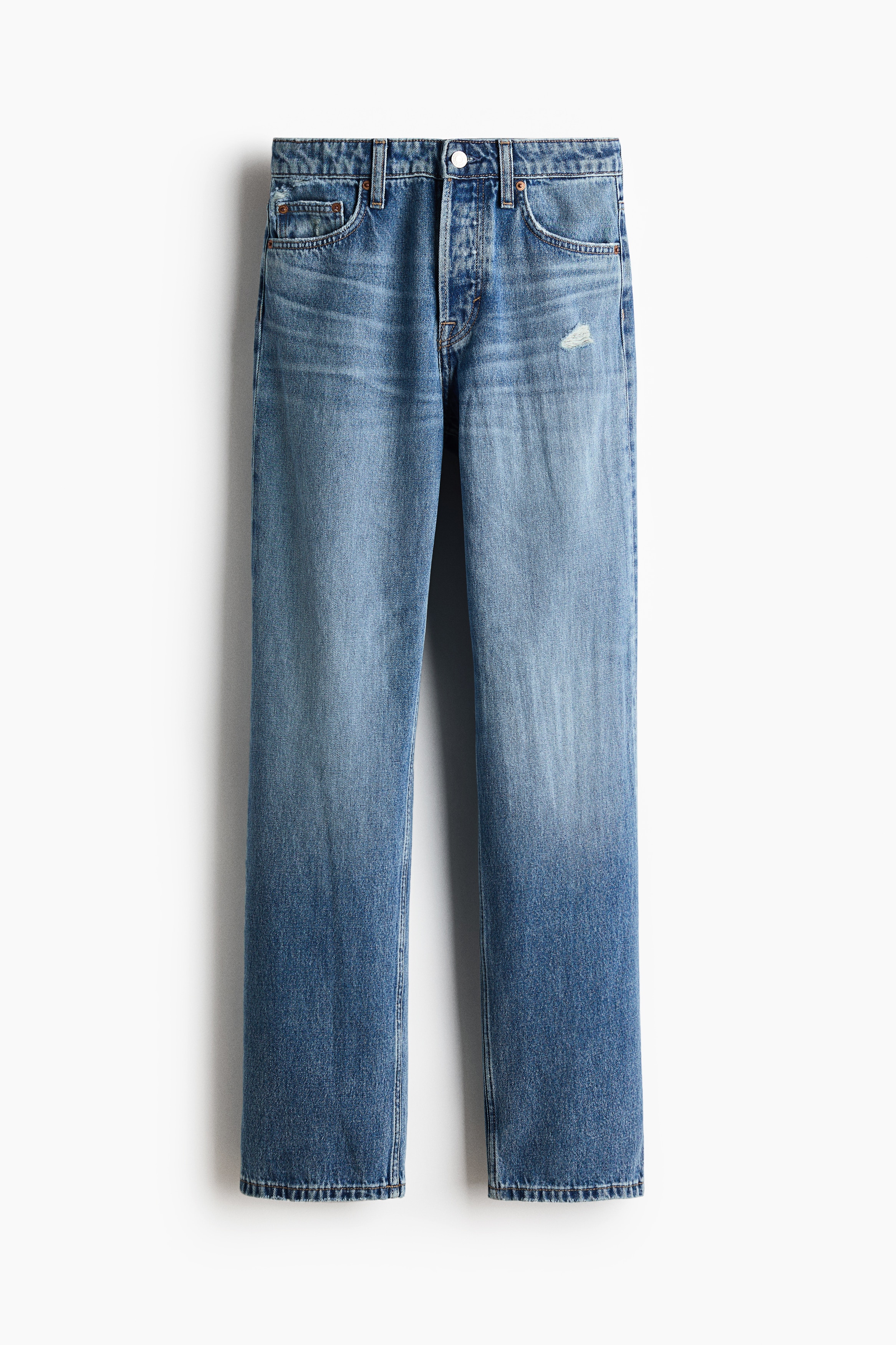 Straight High Waist Jeans - Denimblå