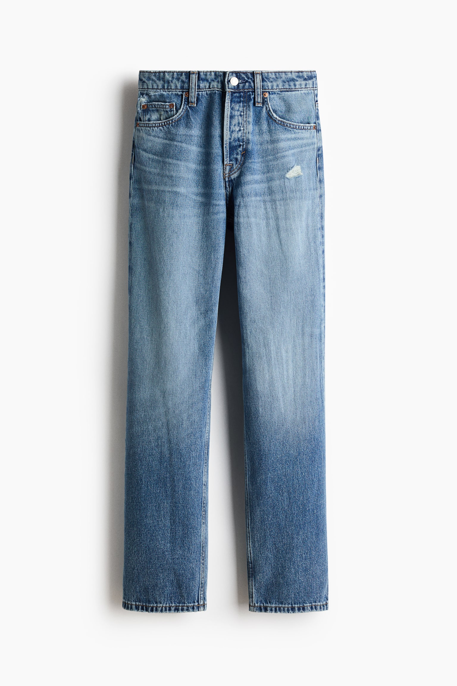 Женские джинсы H&M Straight High-Waist, цвет: Джинсовый синий — фото 1